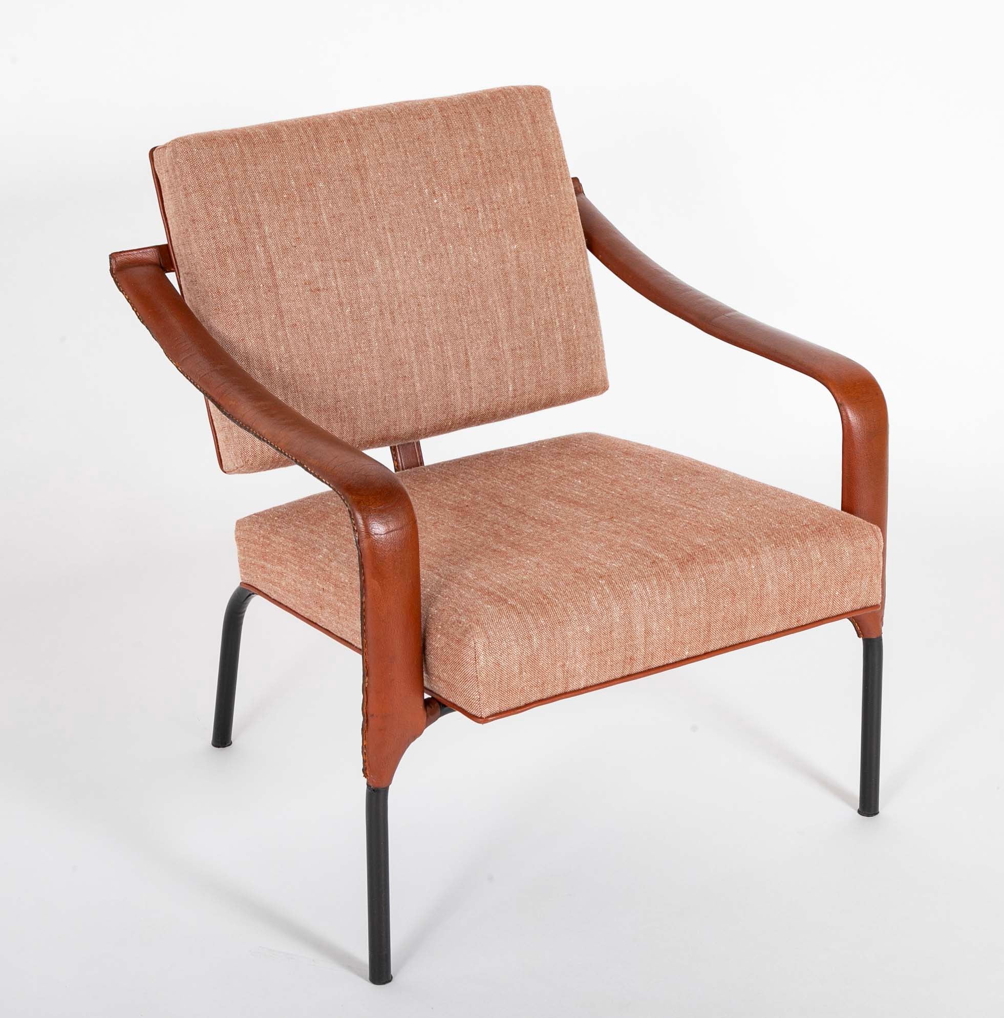 French Mid-Century Leather Armchair Attributed to Jacques Adnet