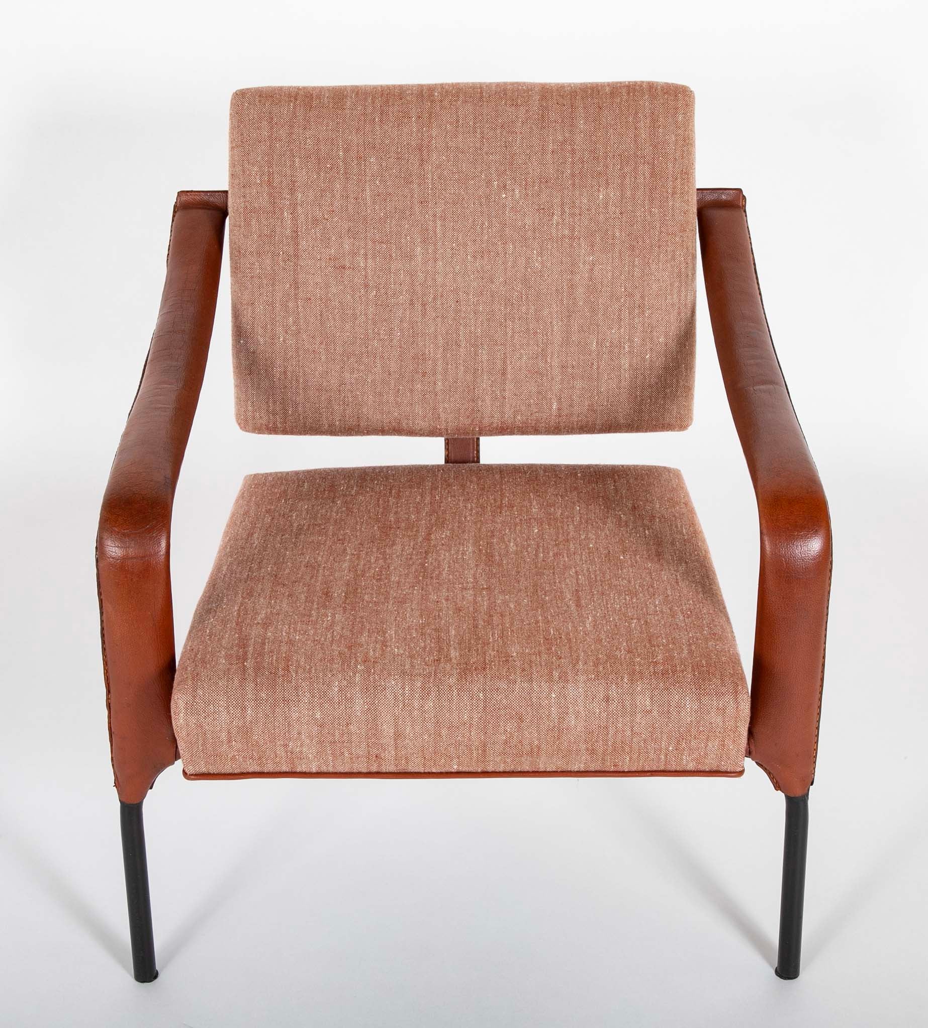 French Mid-Century Leather Armchair Attributed to Jacques Adnet