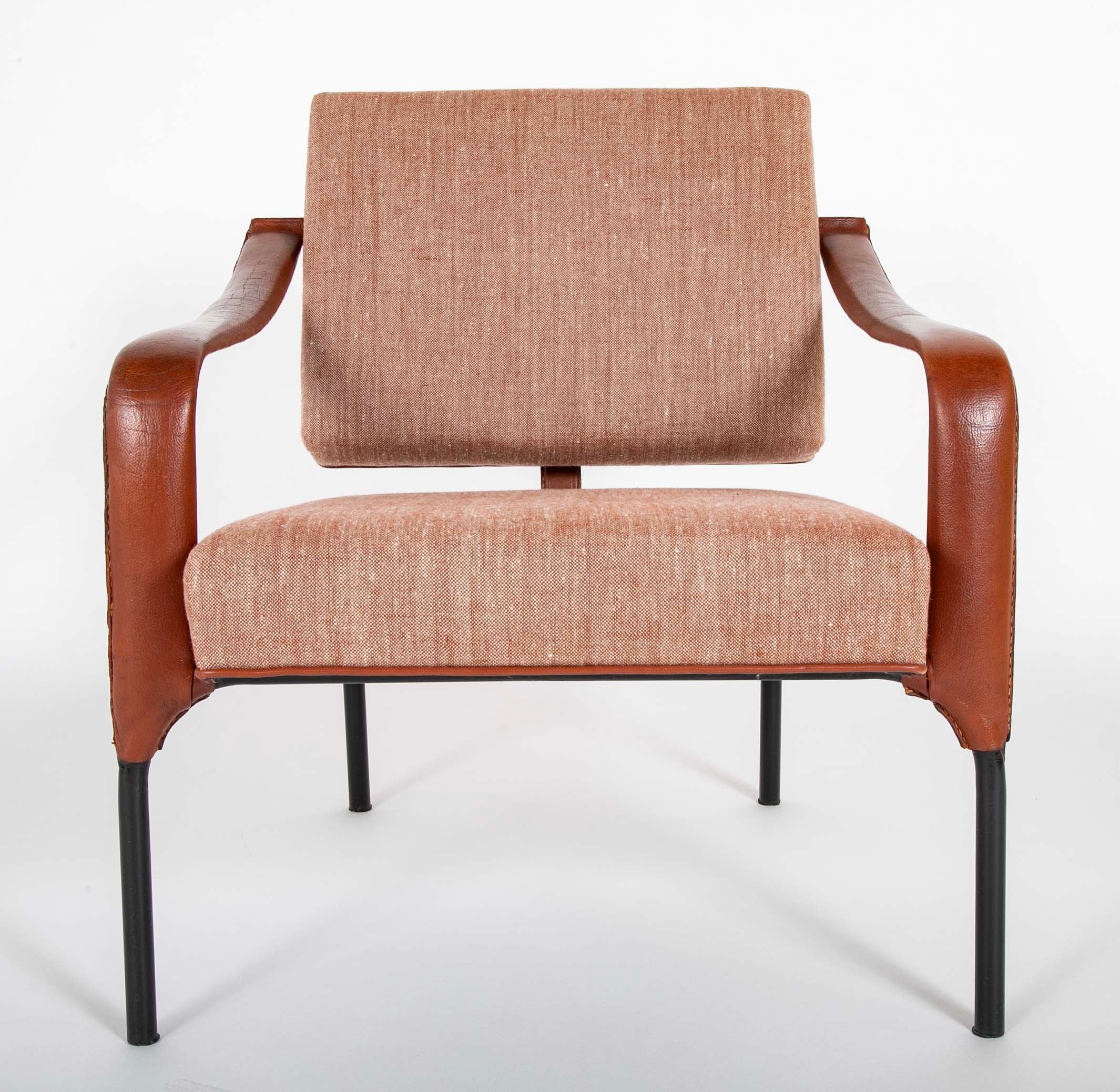 French Mid-Century Leather Armchair Attributed to Jacques Adnet