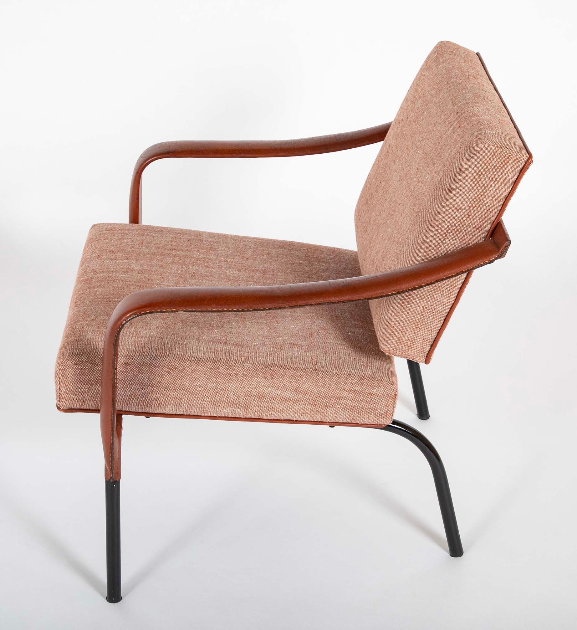 French Mid-Century Leather Armchair Attributed to Jacques Adnet