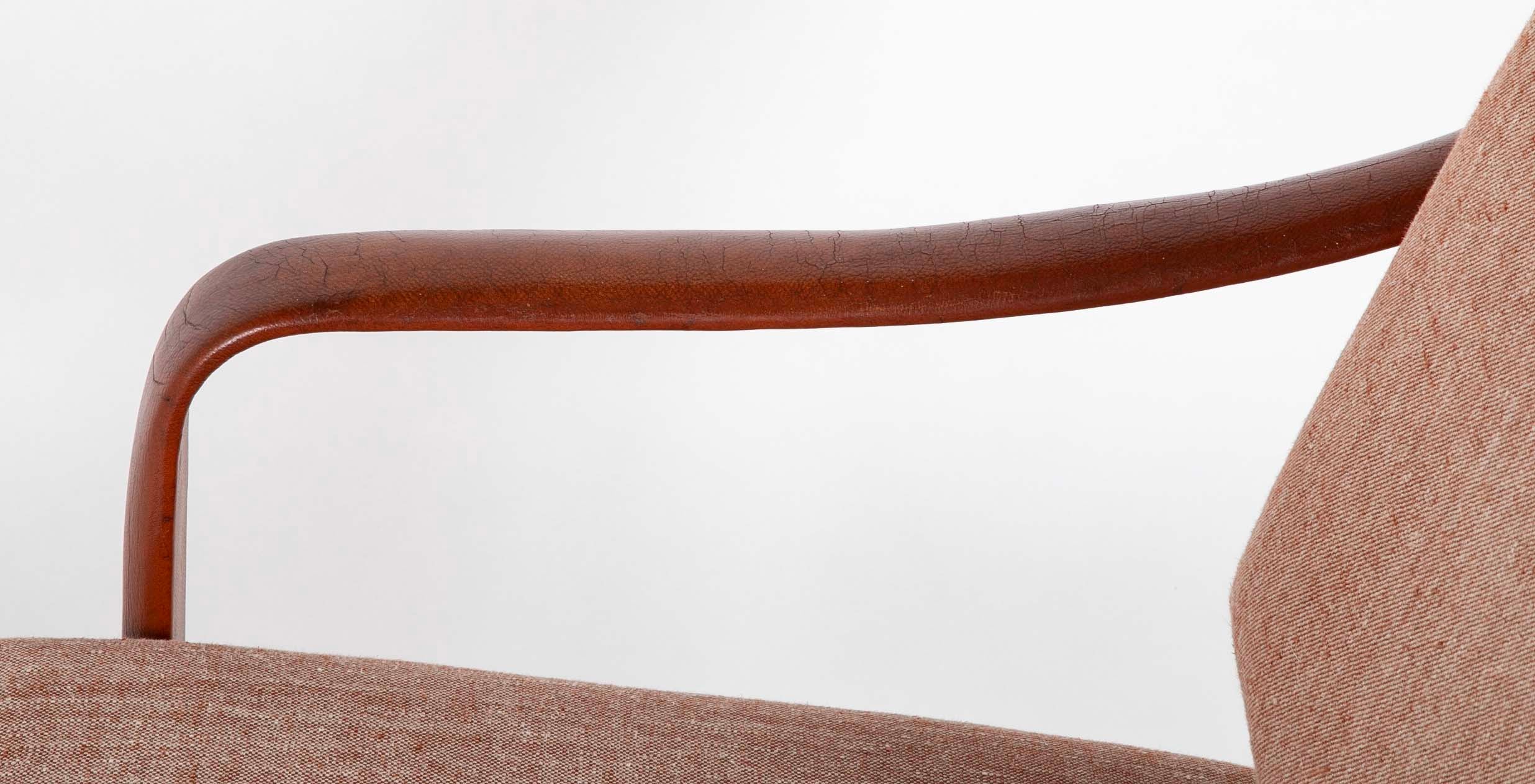 French Mid-Century Leather Armchair Attributed to Jacques Adnet