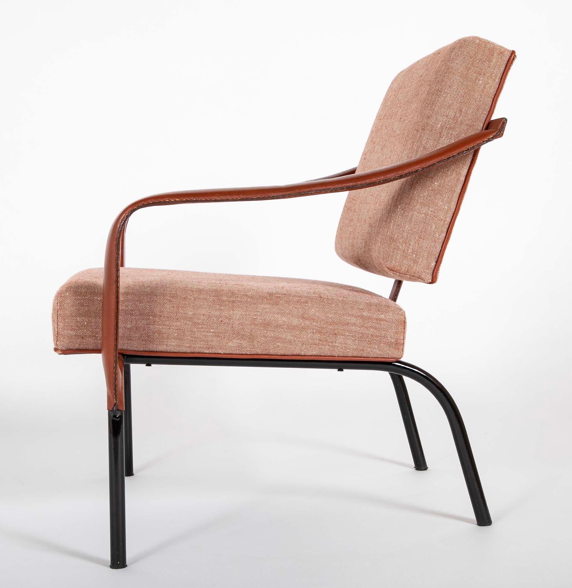 French Mid-Century Leather Armchair Attributed to Jacques Adnet