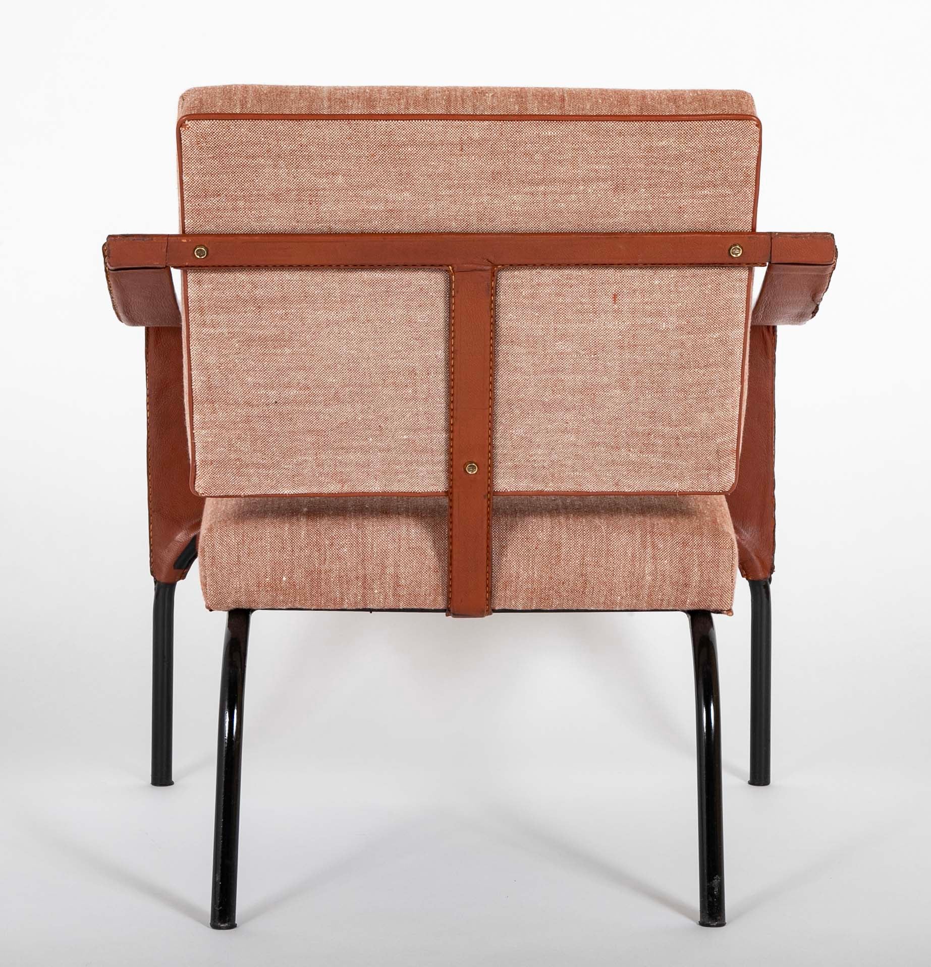 French Mid-Century Leather Armchair Attributed to Jacques Adnet