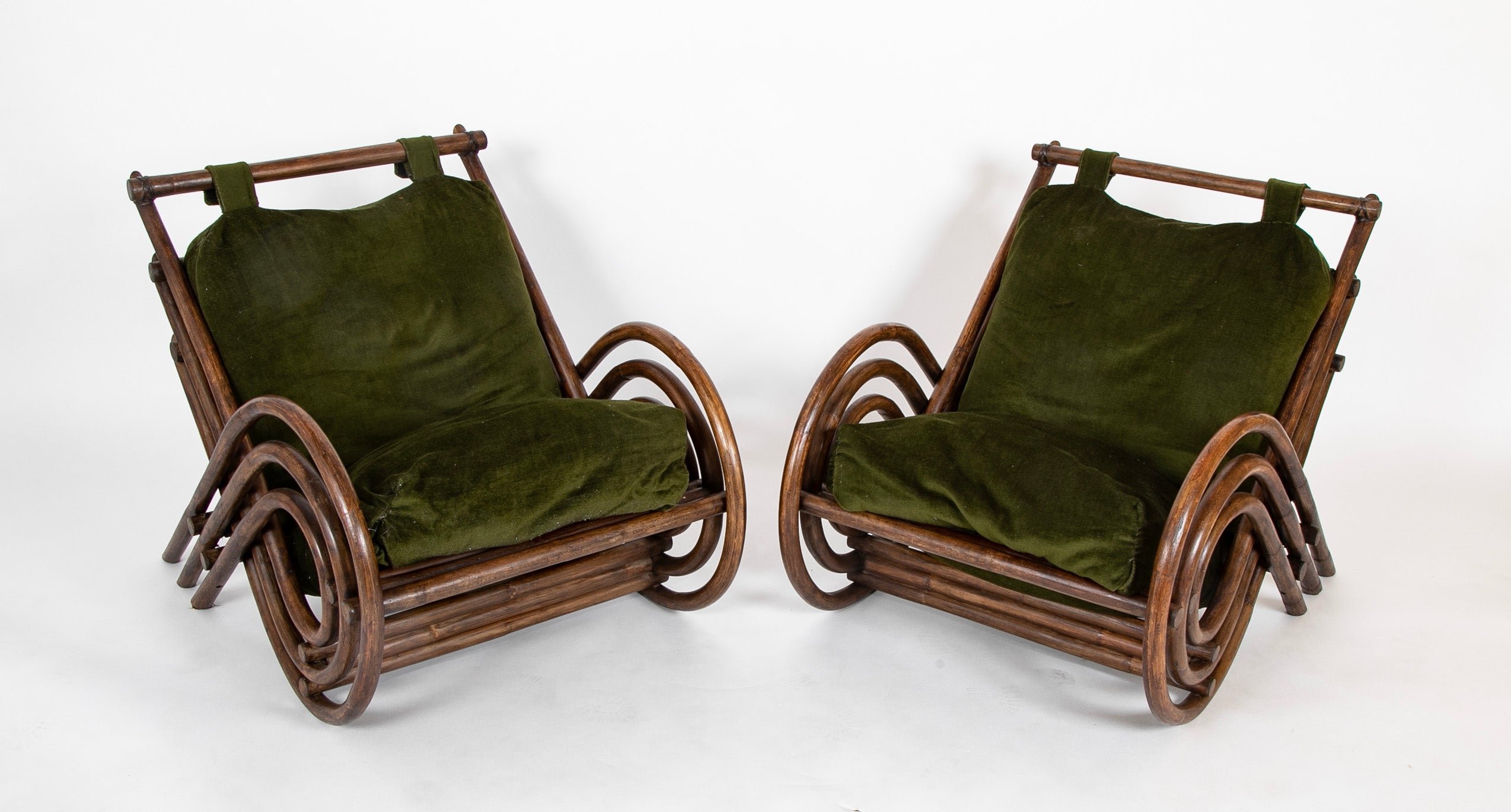 Pair of French Armchairs Having Triple Bent Bamboo Back & Arms