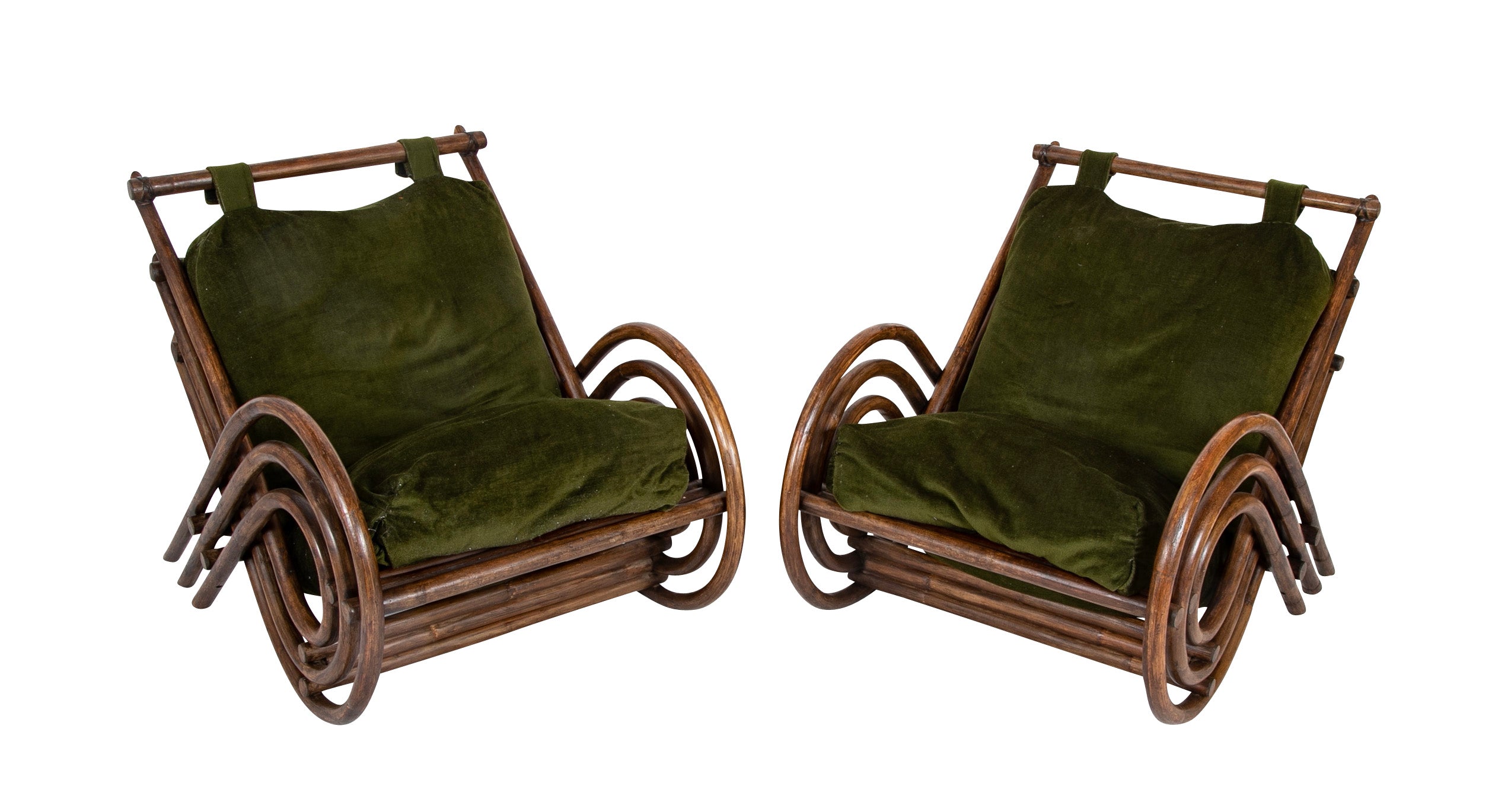 Pair of French Armchairs Having Triple Bent Bamboo Back & Arms