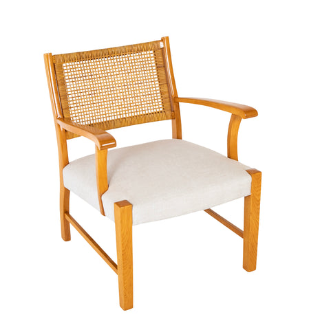 A Mid-Century Beech Frame Armchair with Caned Back