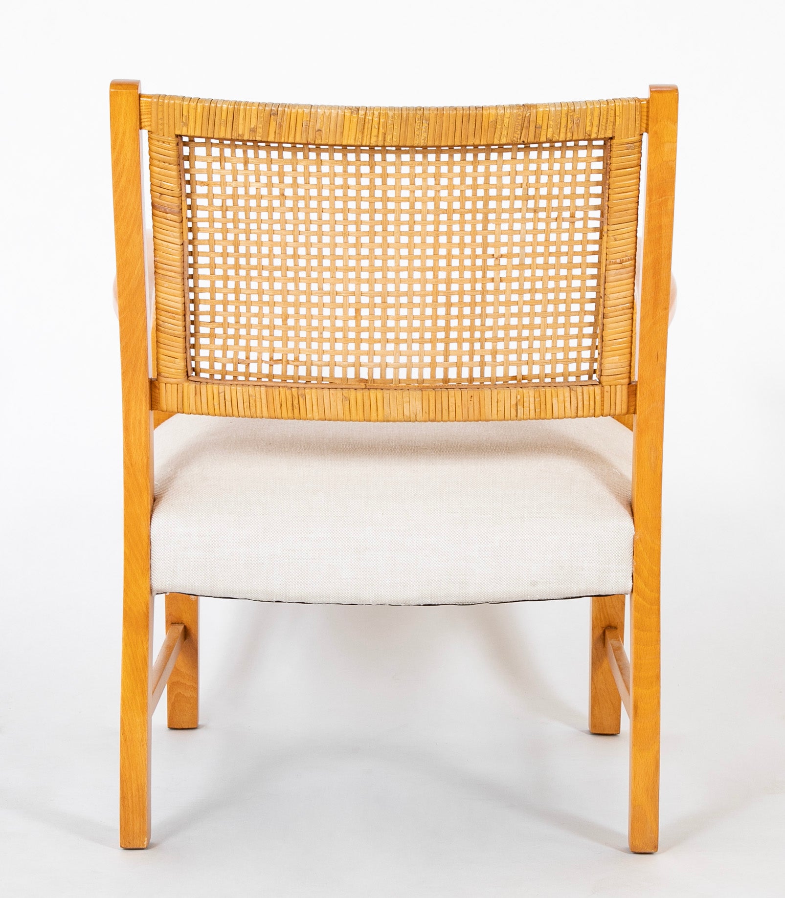 A Mid-Century Beech Frame Armchair with Caned Back