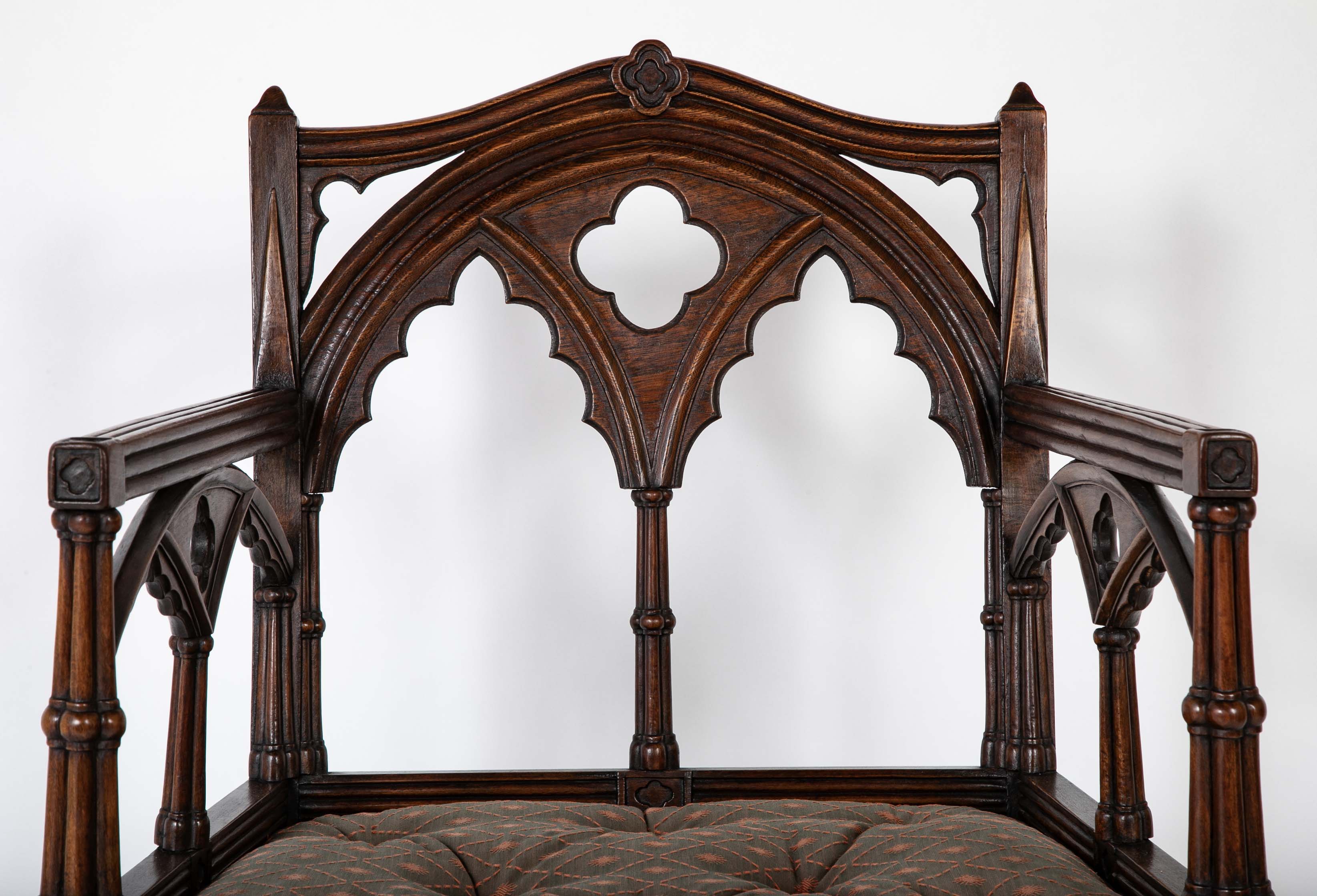 Set of Four Mid 19th Century English Gothic Revival Armchairs
