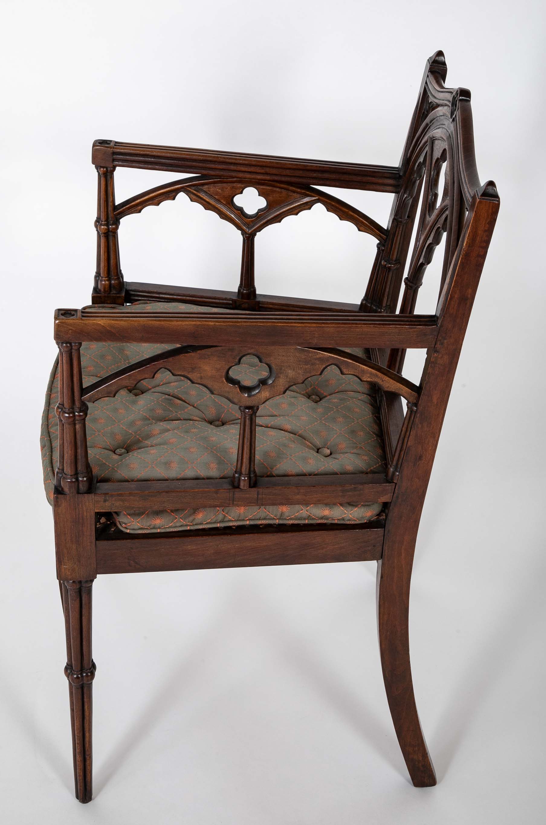 Set of Four Mid 19th Century English Gothic Revival Armchairs