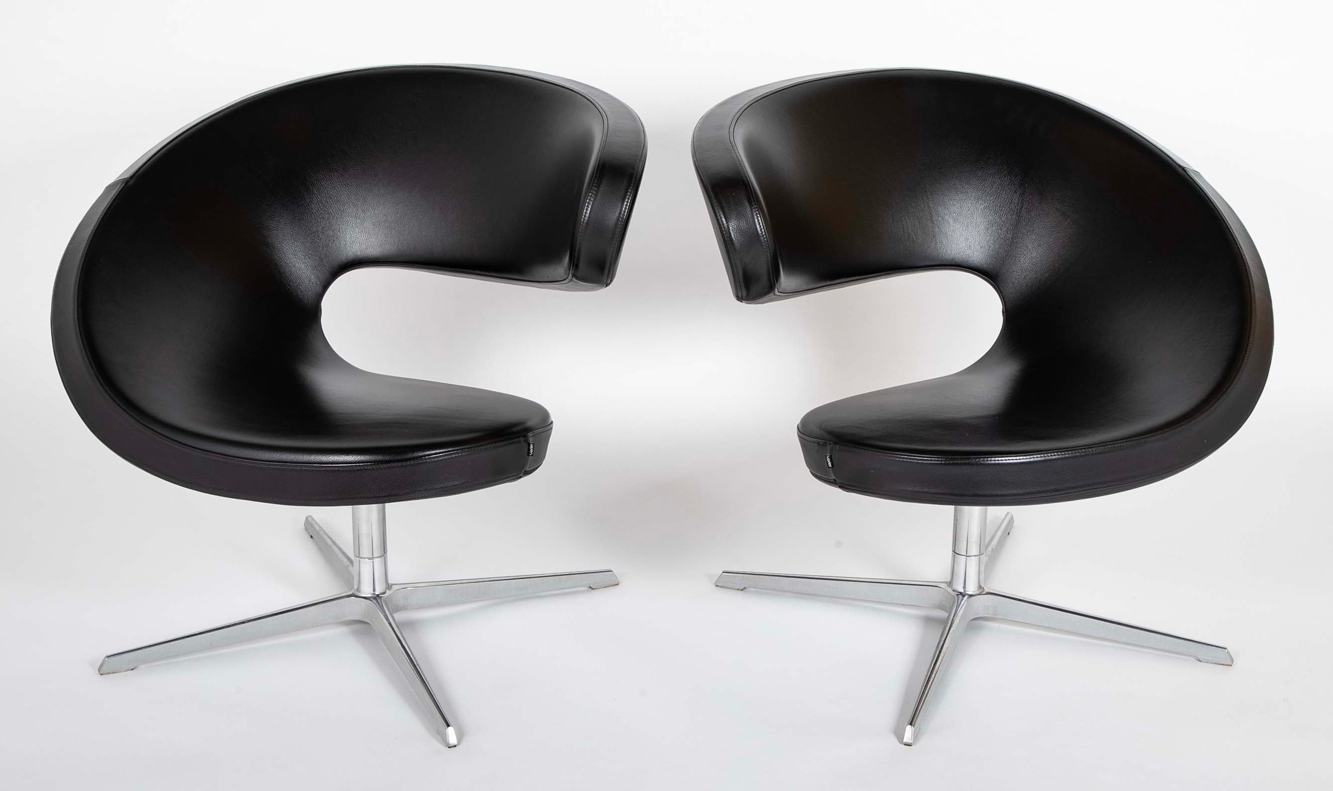 Olav Eldoy (b.1948) "Peel" Black Leather Swivel Club Chairs