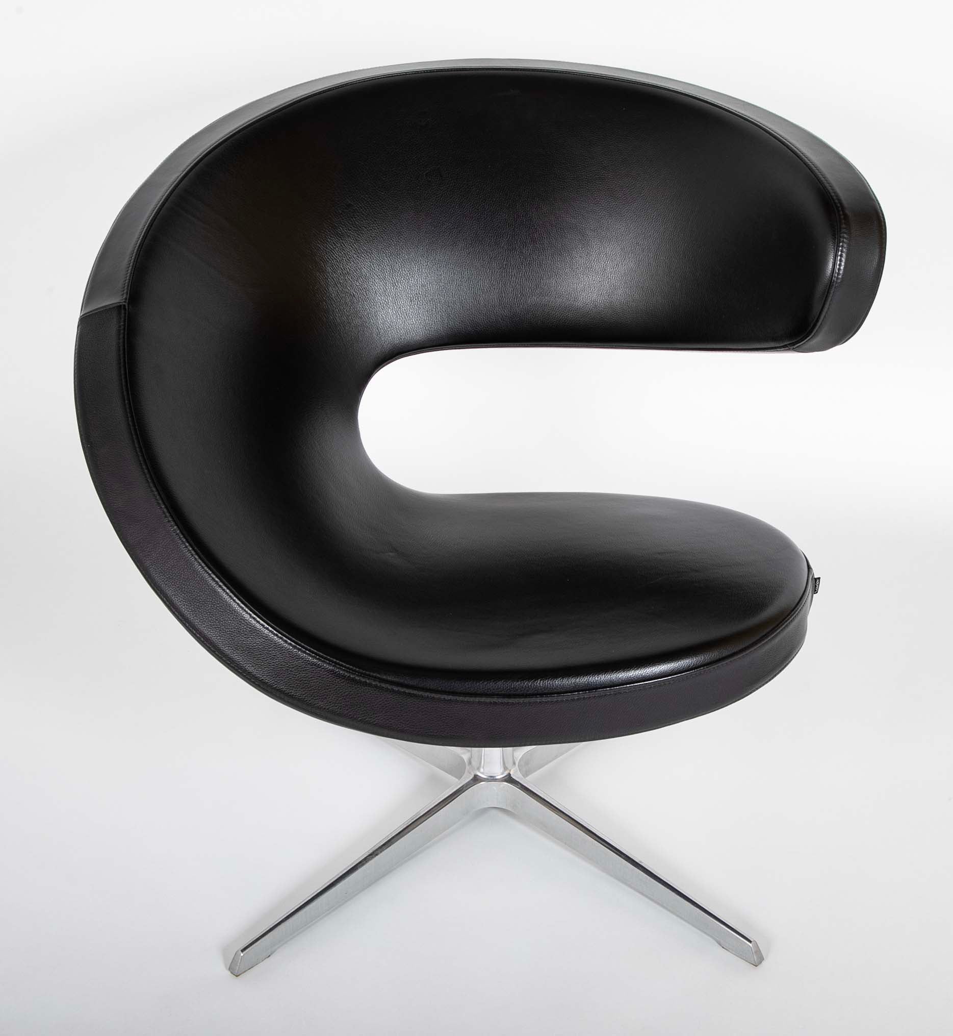 Olav Eldoy (b.1948) "Peel" Black Leather Swivel Club Chairs