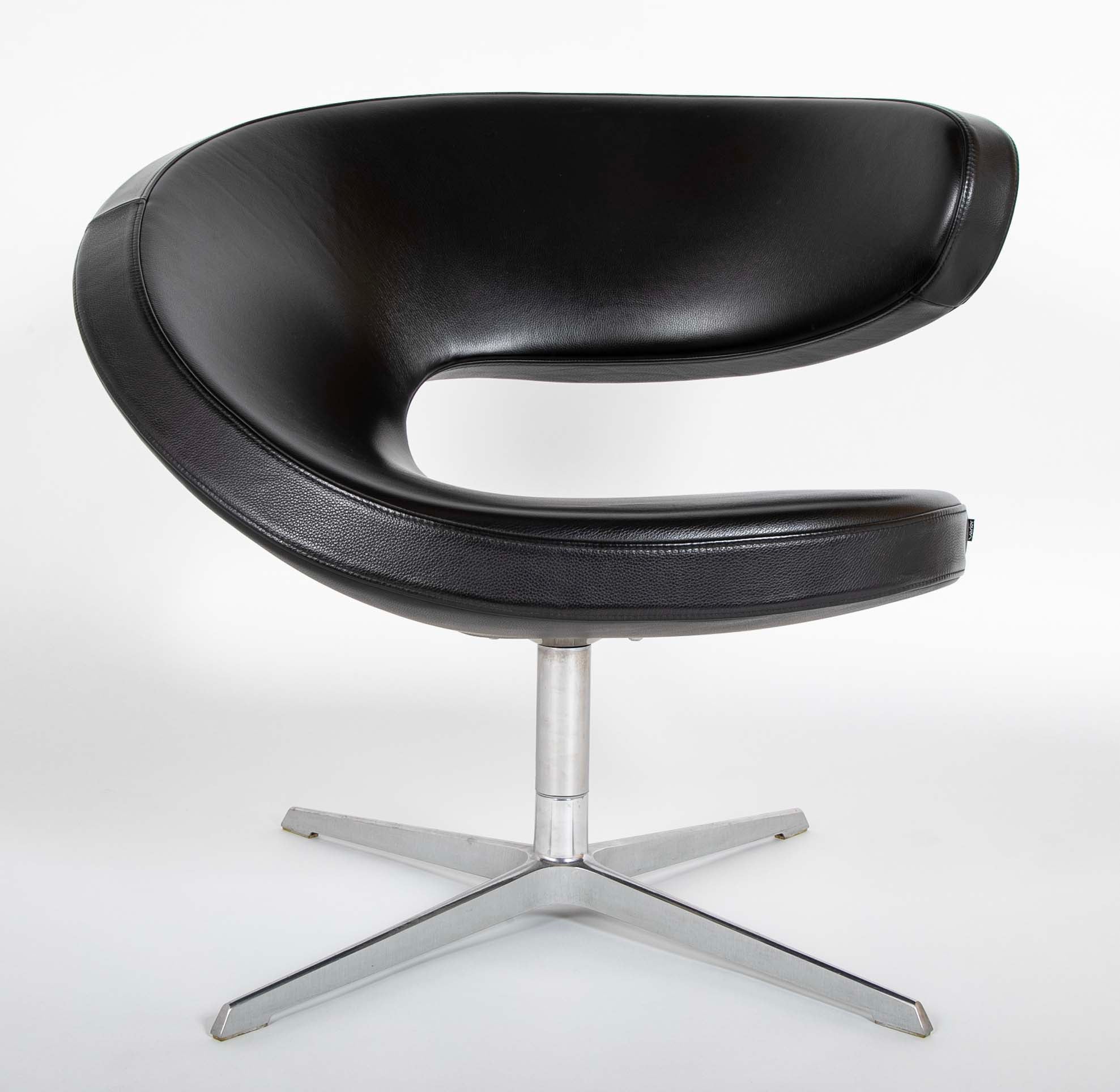 Olav Eldoy (b.1948) "Peel" Black Leather Swivel Club Chairs