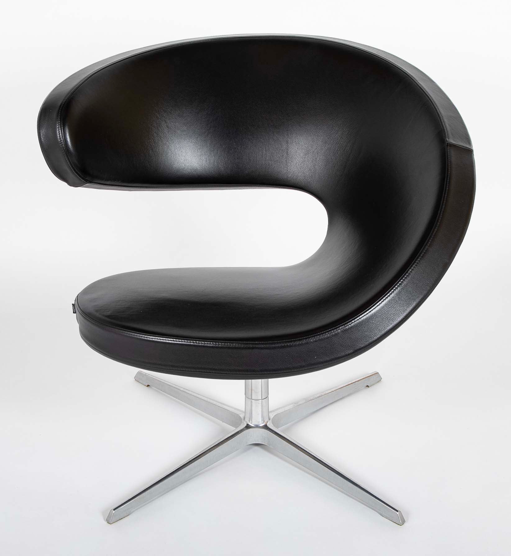 Olav Eldoy (b.1948) "Peel" Black Leather Swivel Club Chairs