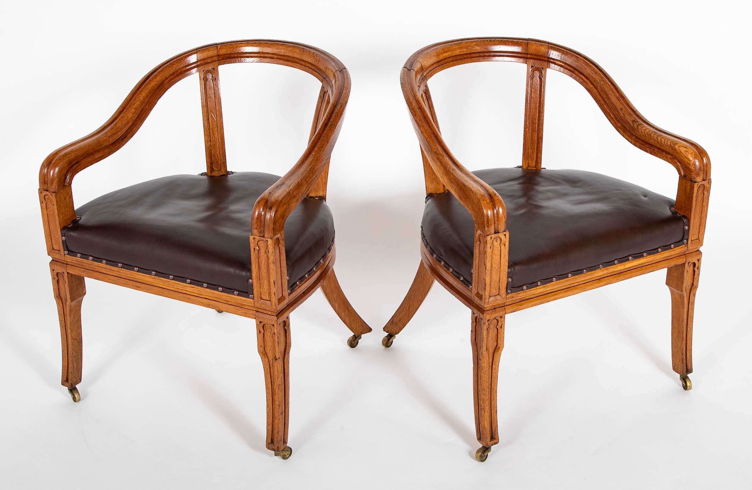 Pair of English Oak Tub Chairs with Upholstered Seats