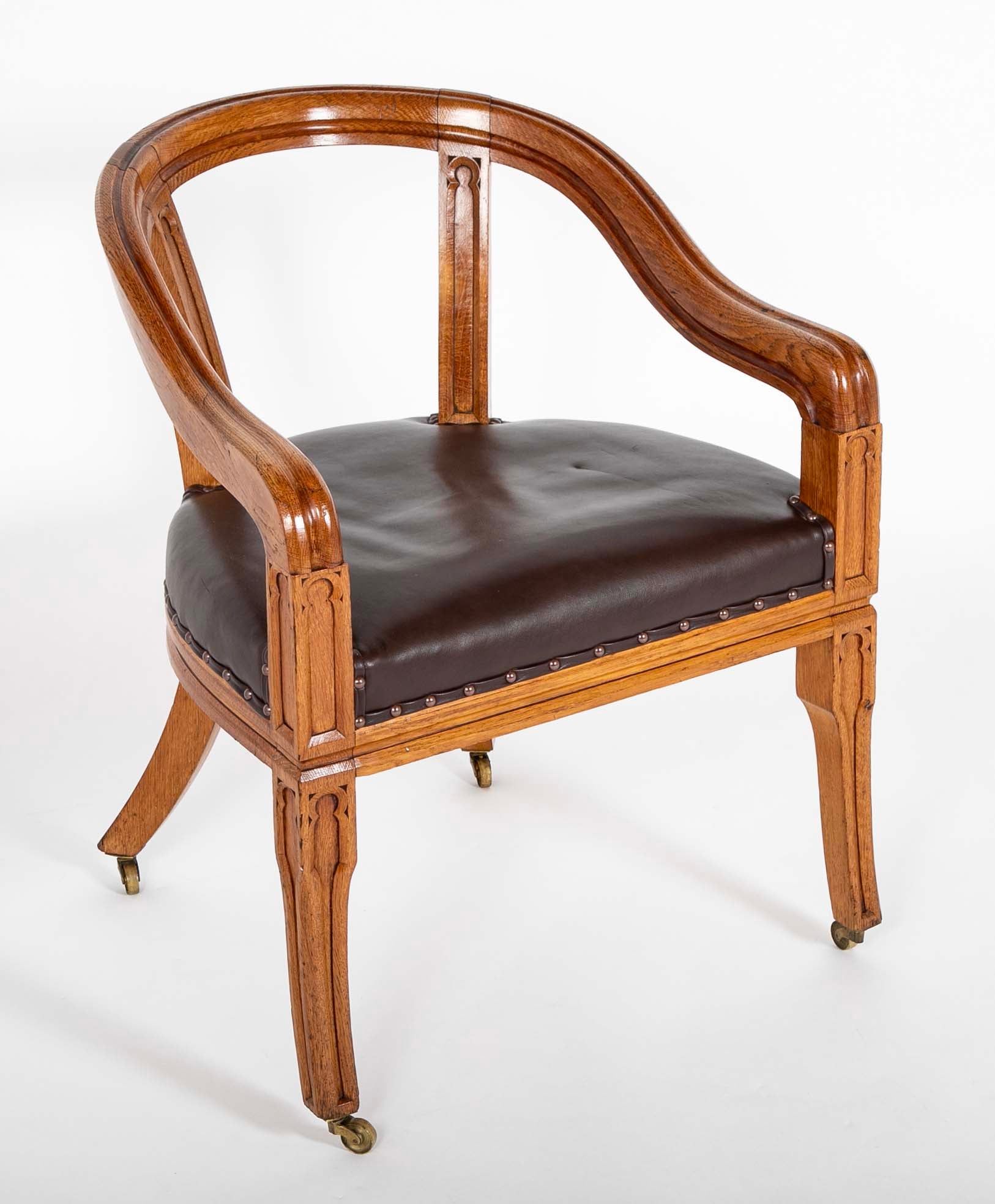 Pair of English Oak Tub Chairs with Upholstered Seats