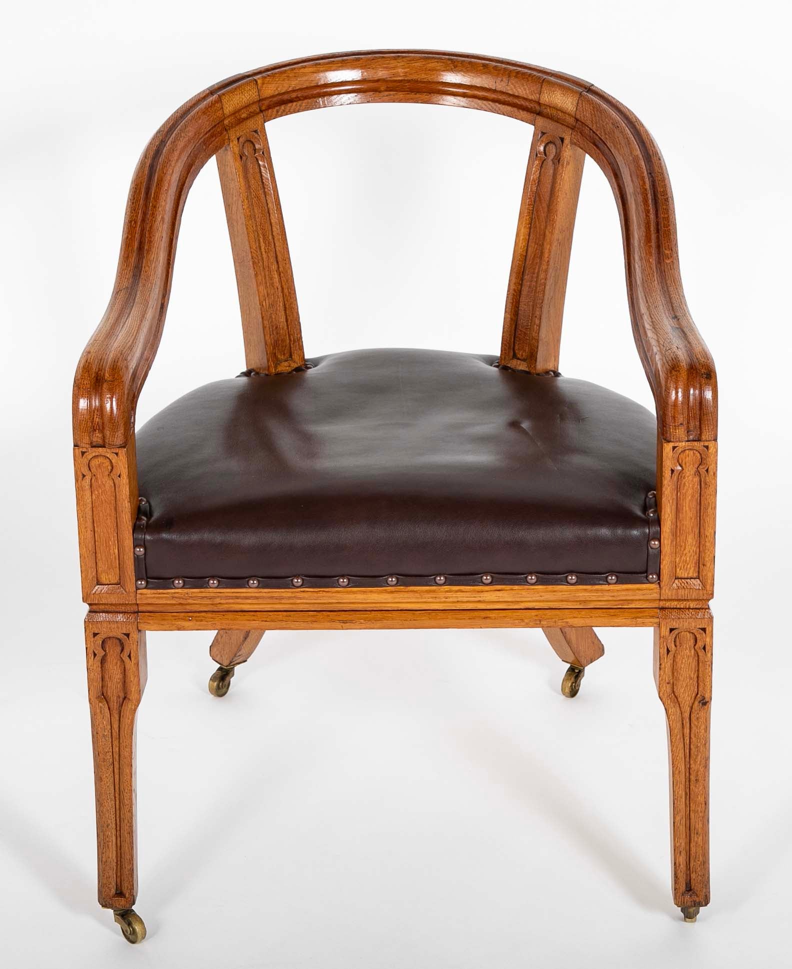 Pair of English Oak Tub Chairs with Upholstered Seats