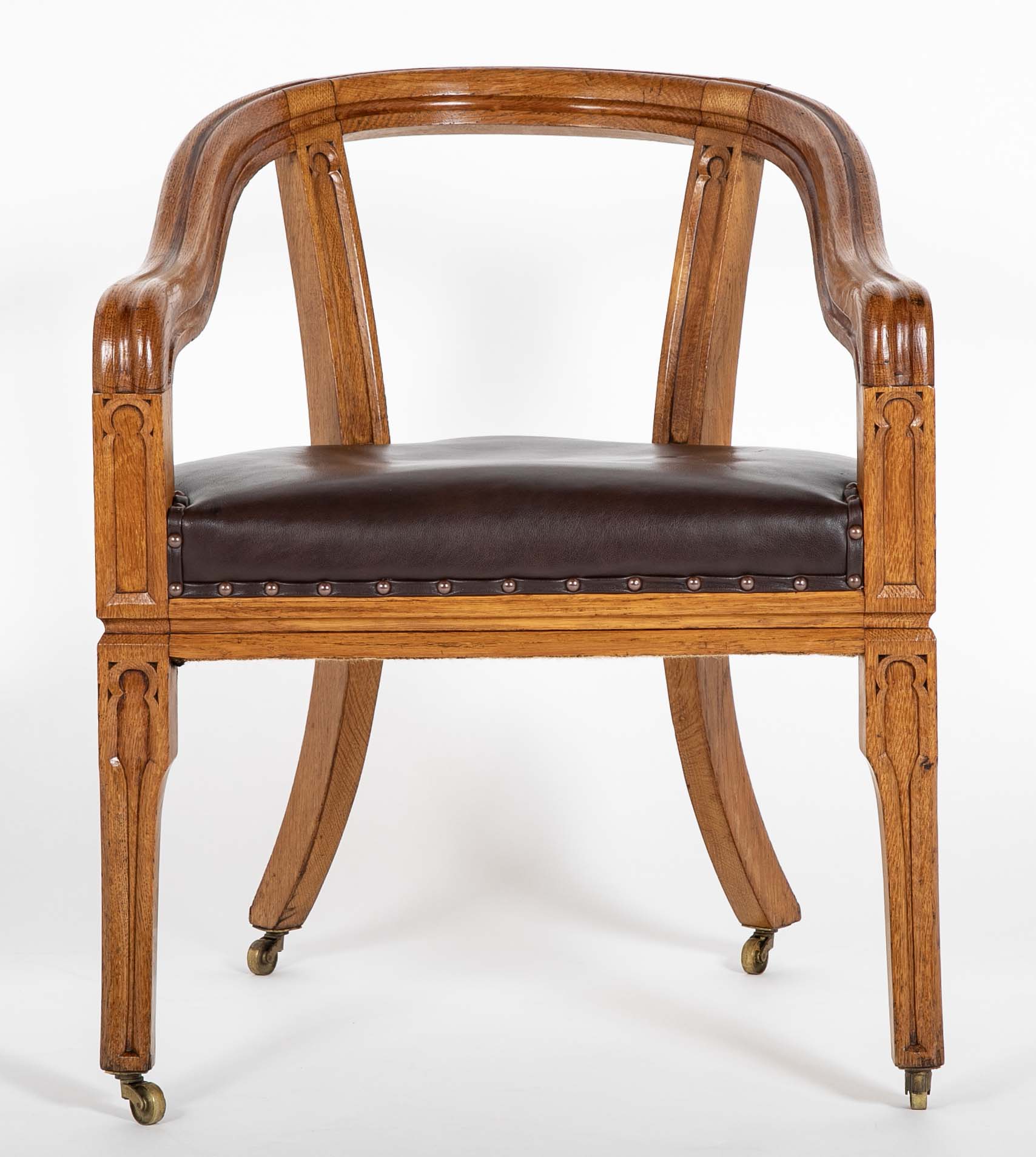 Pair of English Oak Tub Chairs with Upholstered Seats