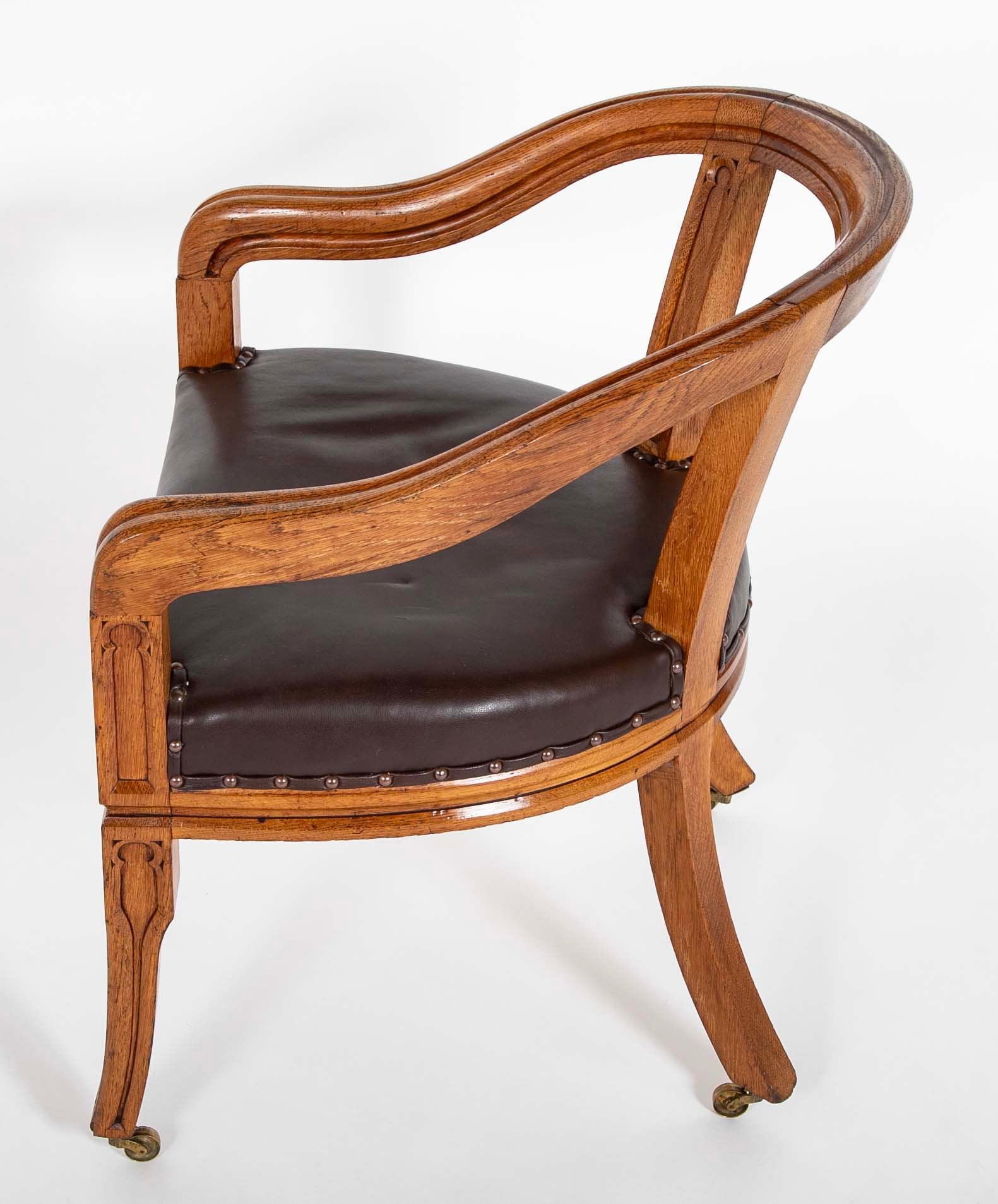 Pair of English Oak Tub Chairs with Upholstered Seats