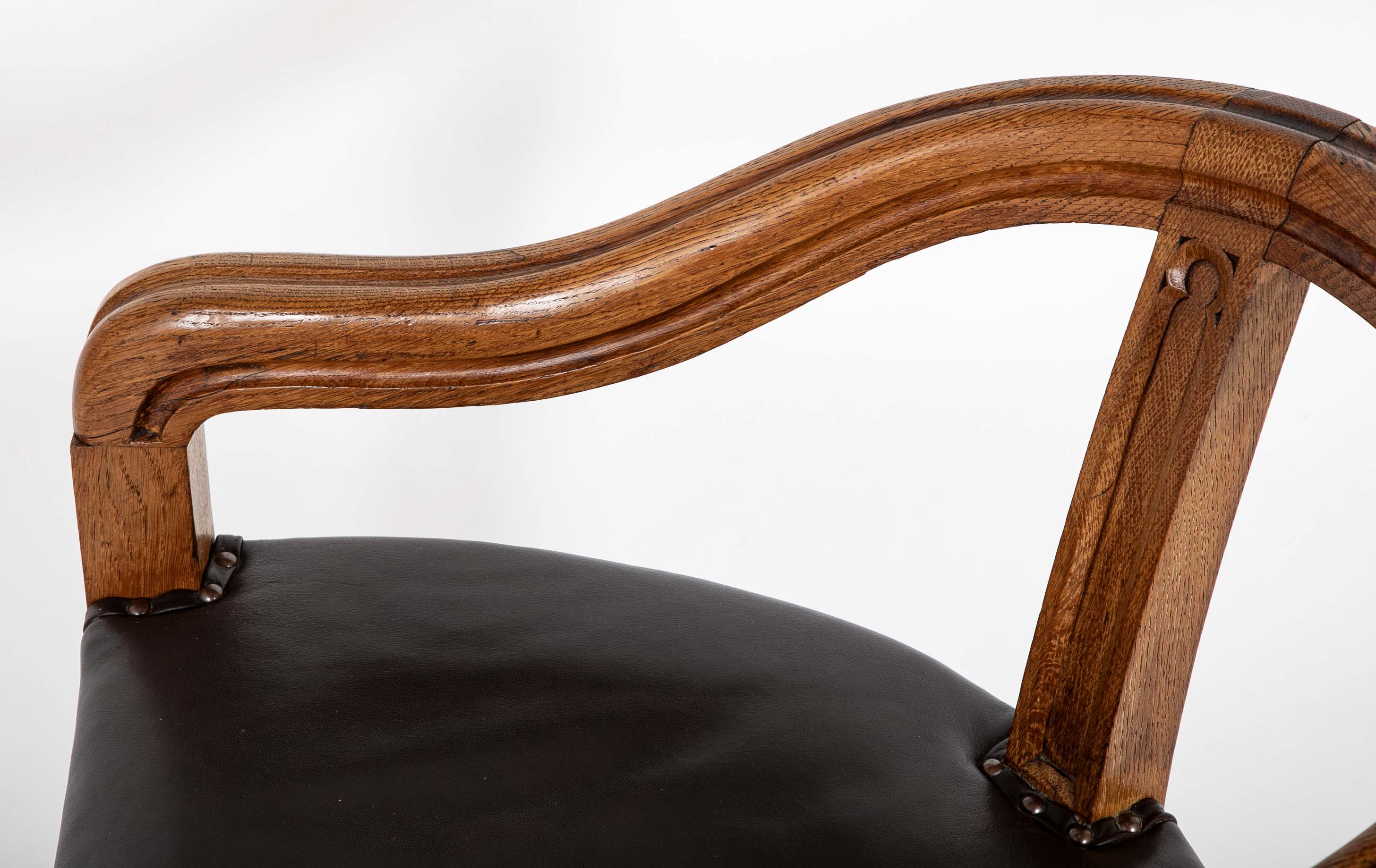 Pair of English Oak Tub Chairs with Upholstered Seats