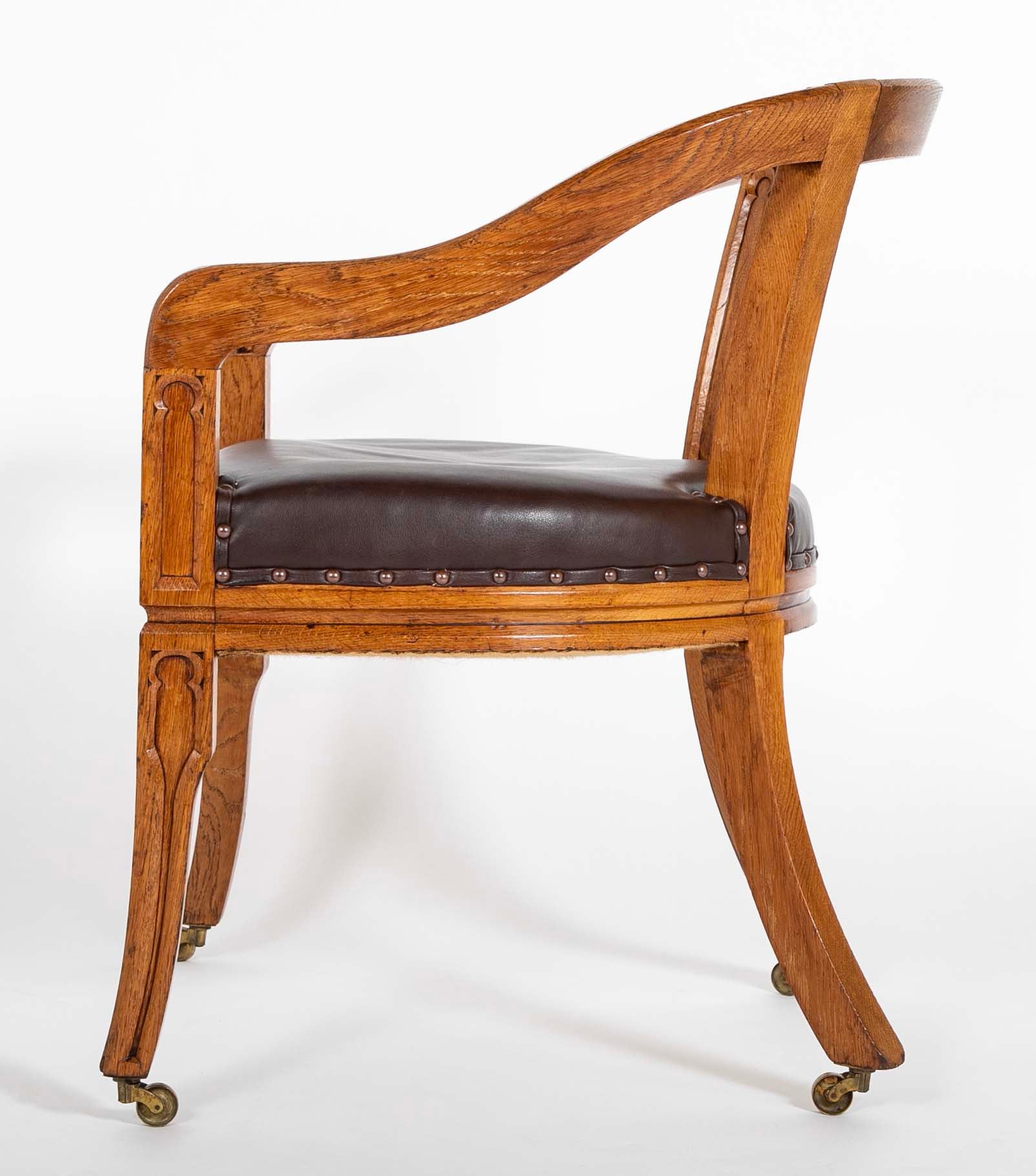 Pair of English Oak Tub Chairs with Upholstered Seats