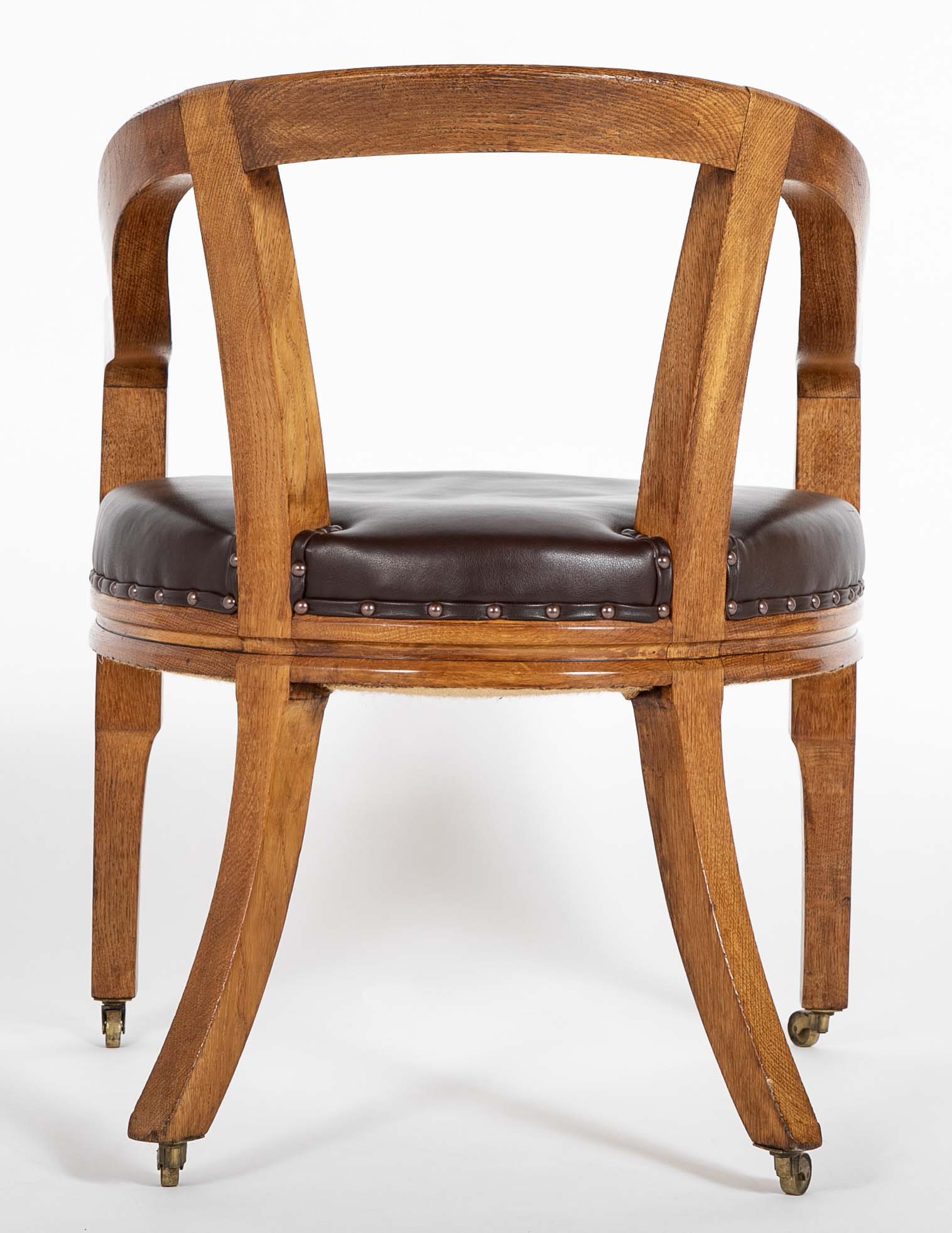 Pair of English Oak Tub Chairs with Upholstered Seats