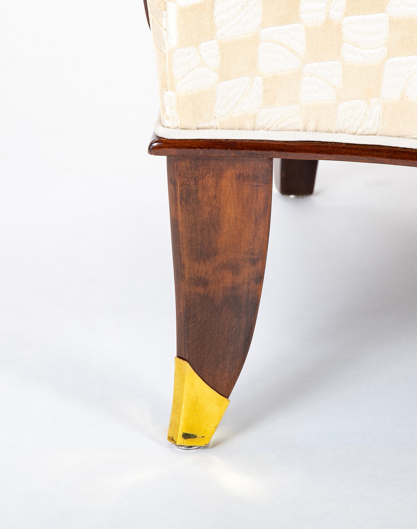 Pair of French Mahogany Upholstered Armchairs with Bronze Sabots