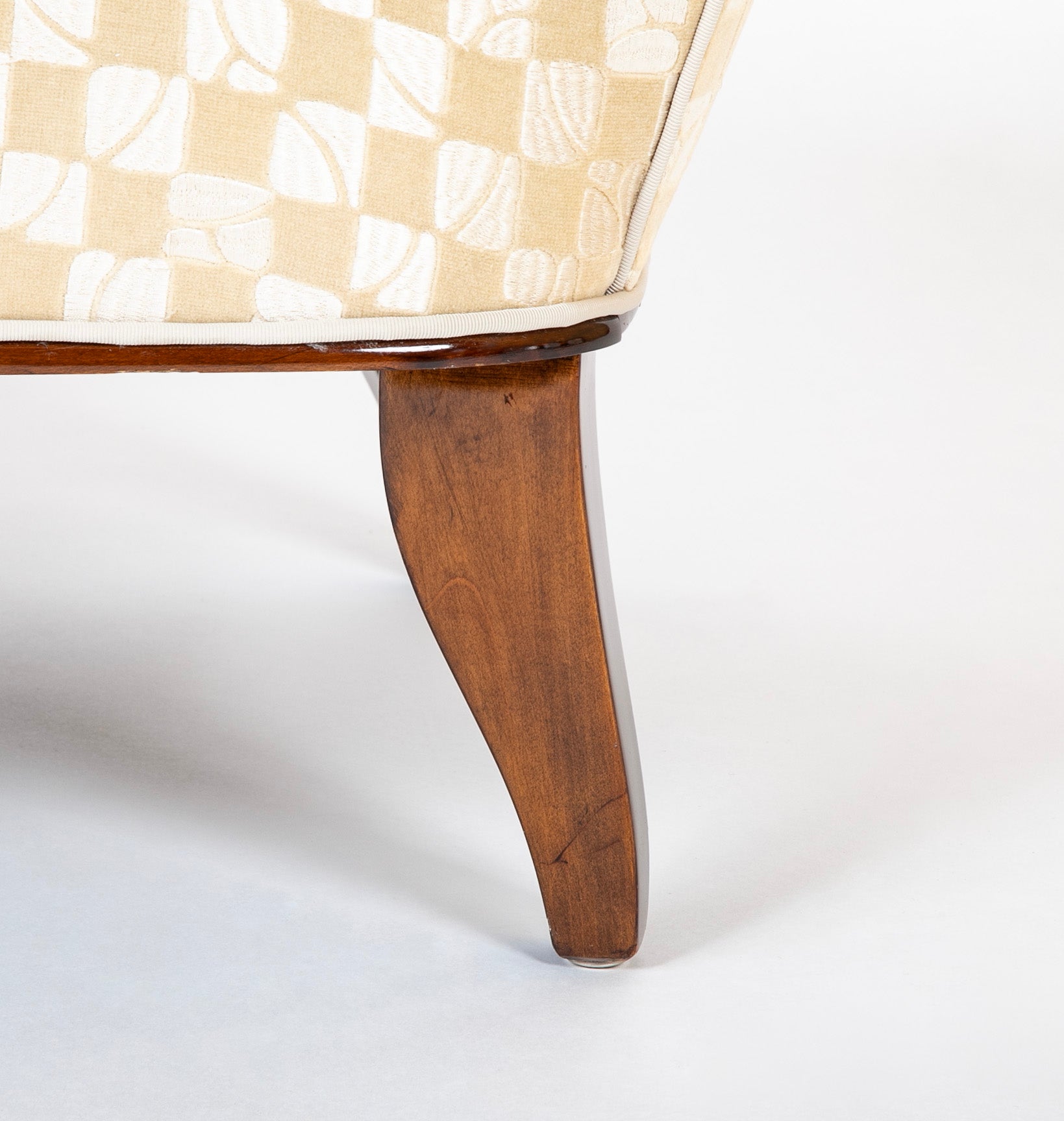 Pair of French Mahogany Upholstered Armchairs with Bronze Sabots