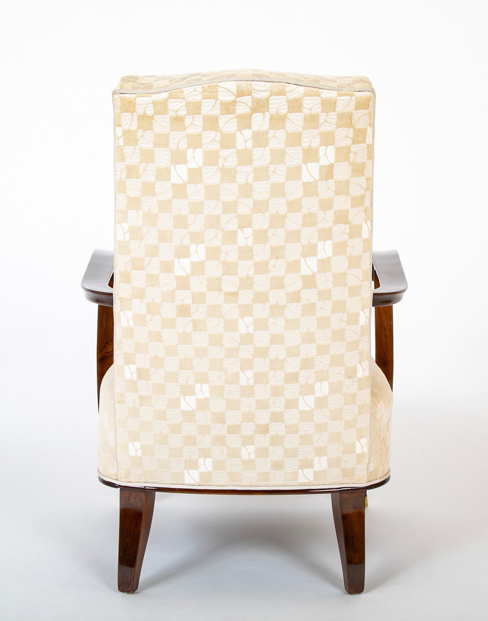 Pair of French Mahogany Upholstered Armchairs with Bronze Sabots