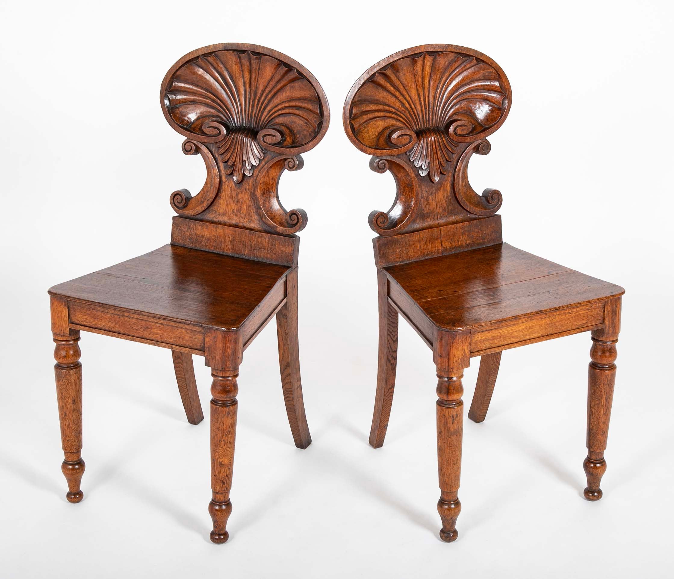 Pair of English Oak Regency Hall Chairs