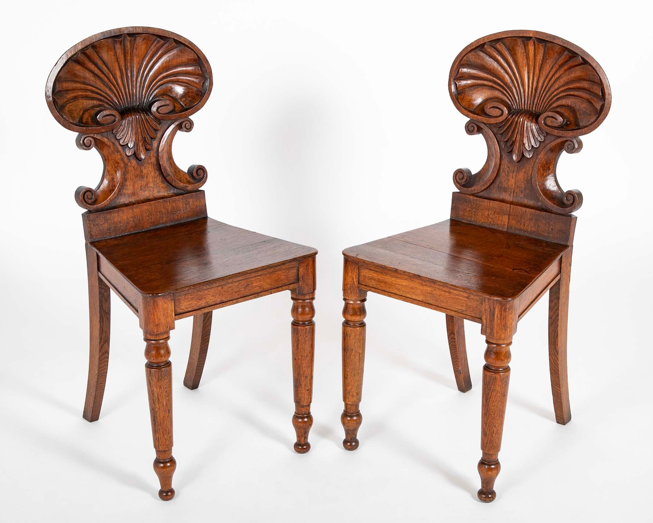 Pair of English Oak Regency Hall Chairs