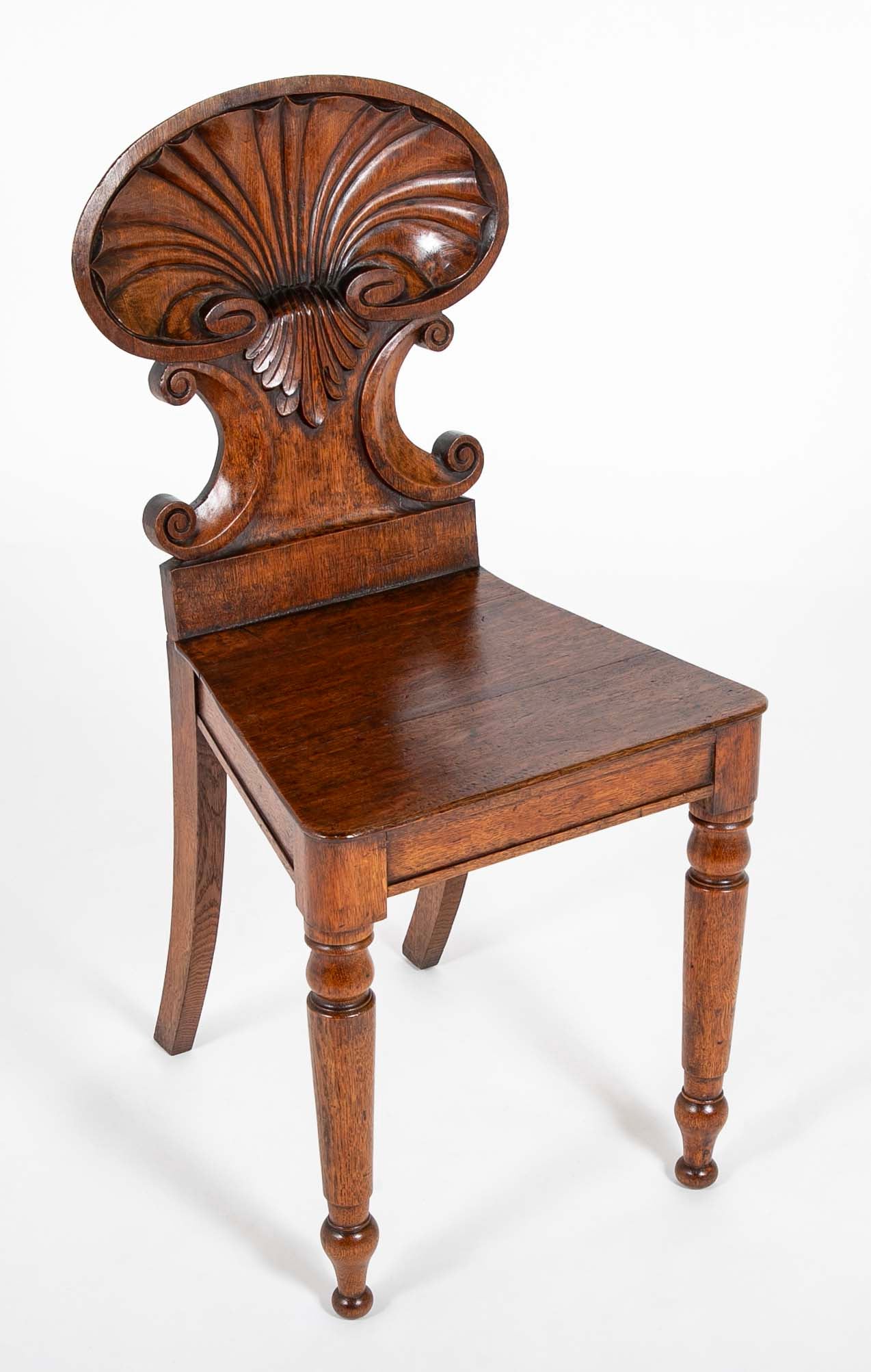 Pair of English Oak Regency Hall Chairs