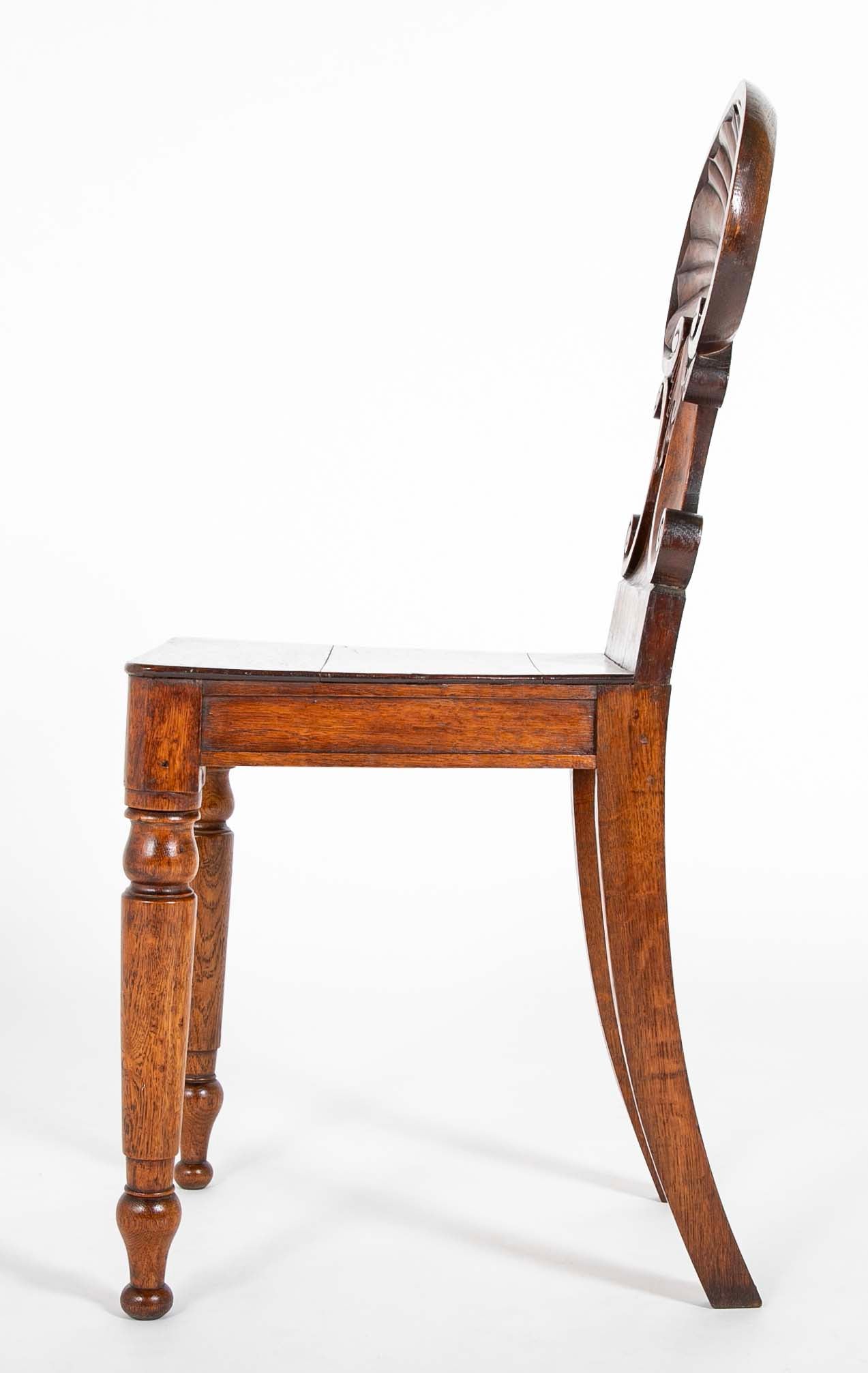 Pair of English Oak Regency Hall Chairs