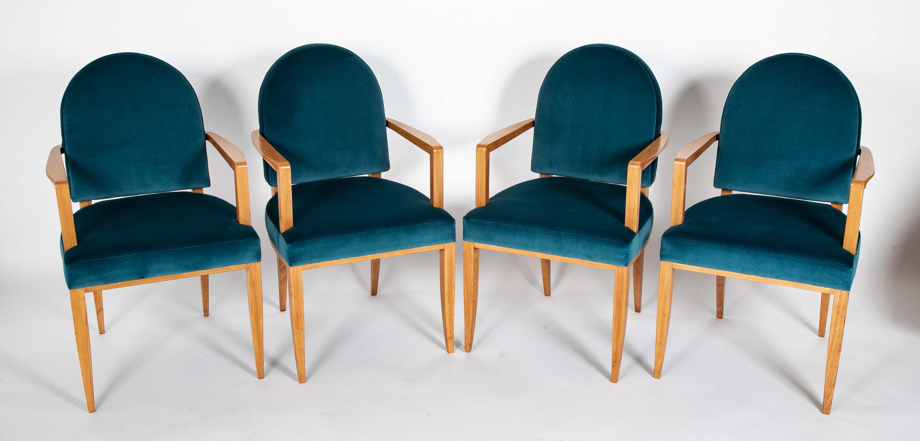 Set of 4 Walnut Bridge Armchairs By Lucien Rollin