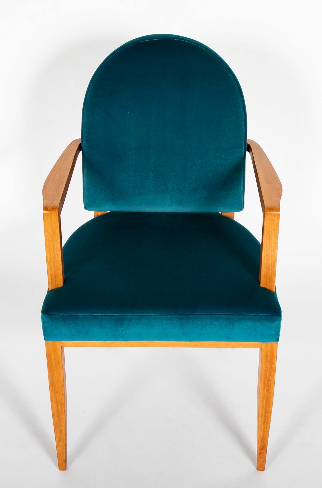 Set of 4 Walnut Bridge Armchairs By Lucien Rollin