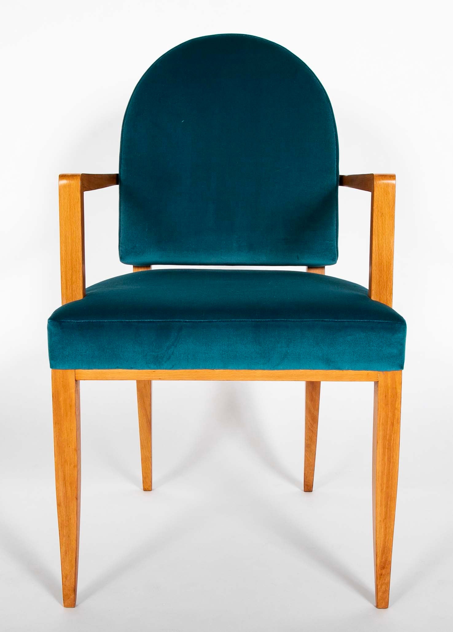 Set of 4 Walnut Bridge Armchairs By Lucien Rollin