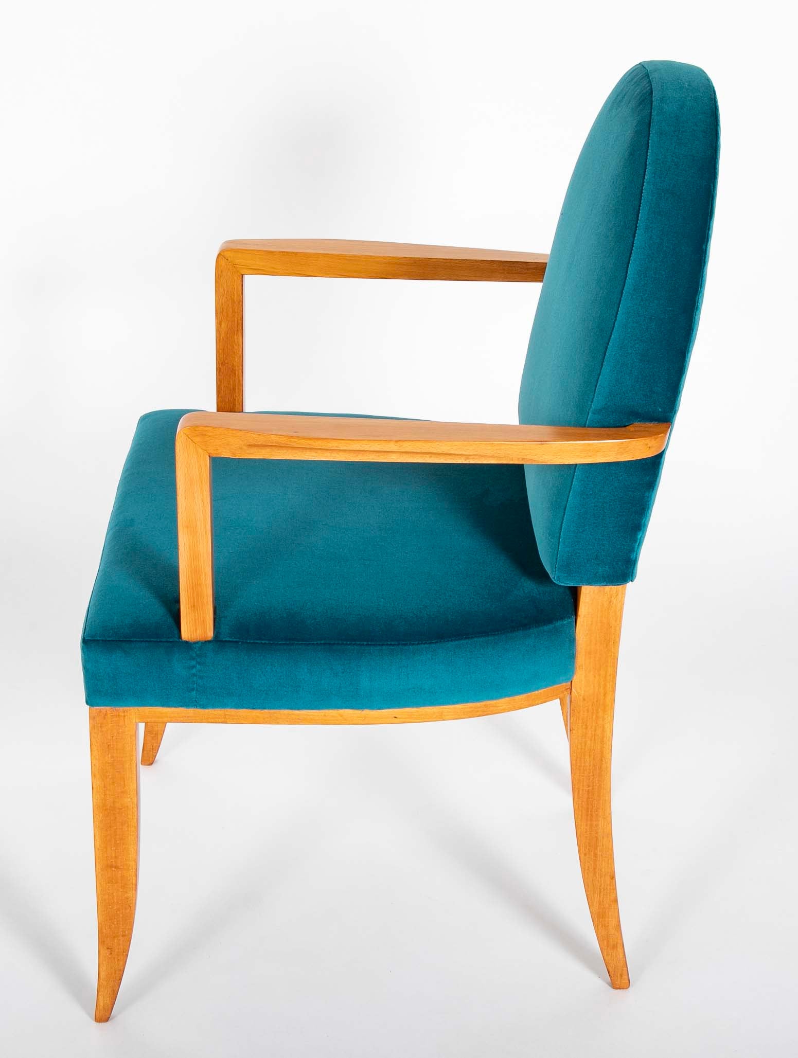 Set of 4 Walnut Bridge Armchairs By Lucien Rollin