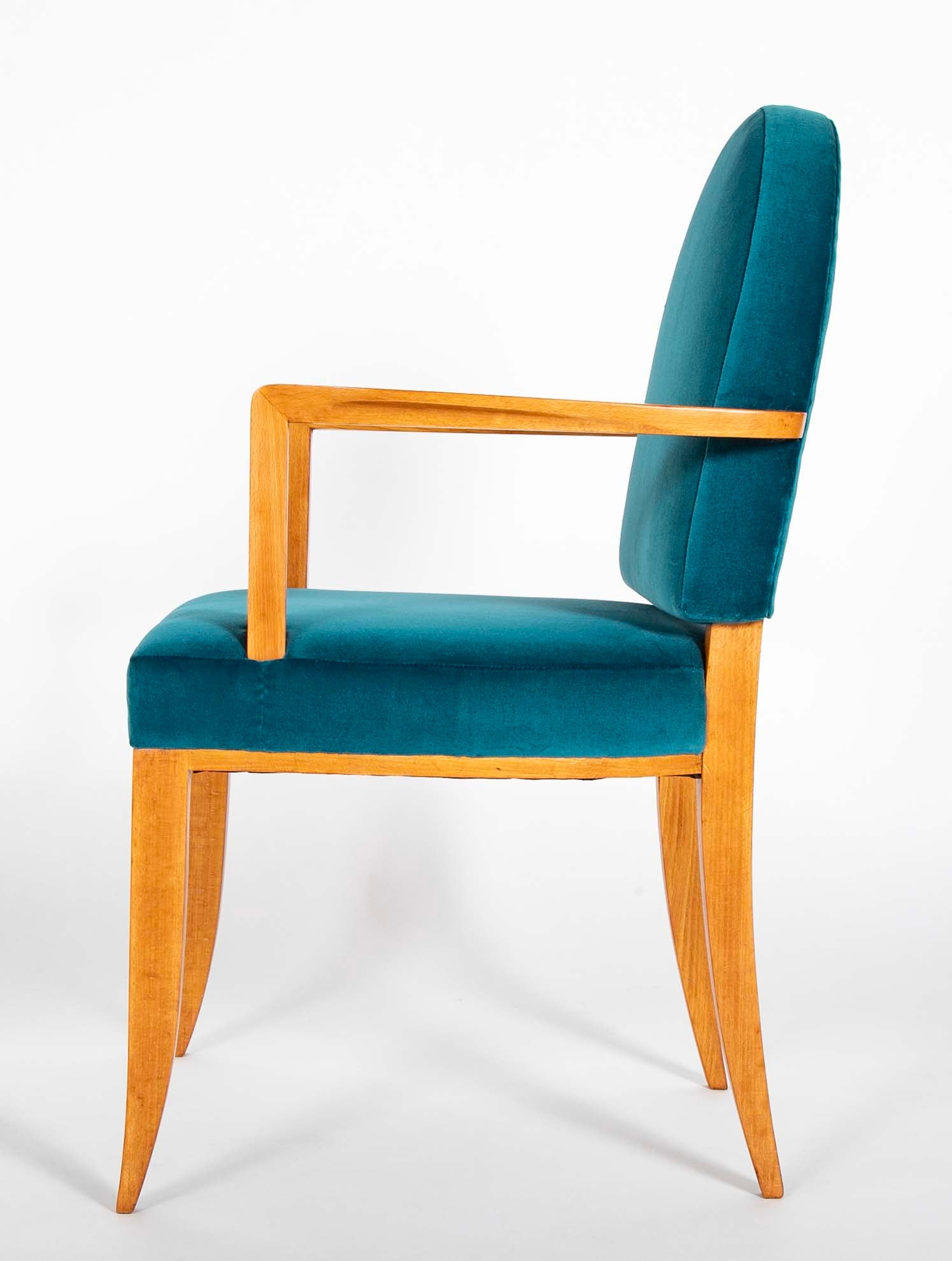 Set of 4 Walnut Bridge Armchairs By Lucien Rollin