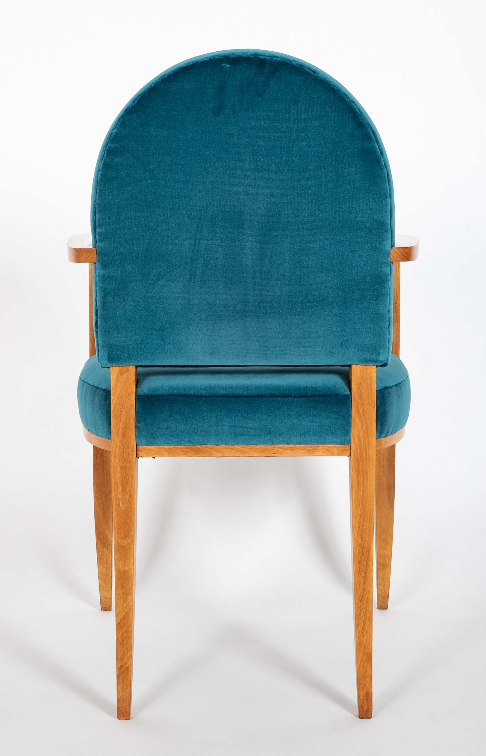 Set of 4 Walnut Bridge Armchairs By Lucien Rollin