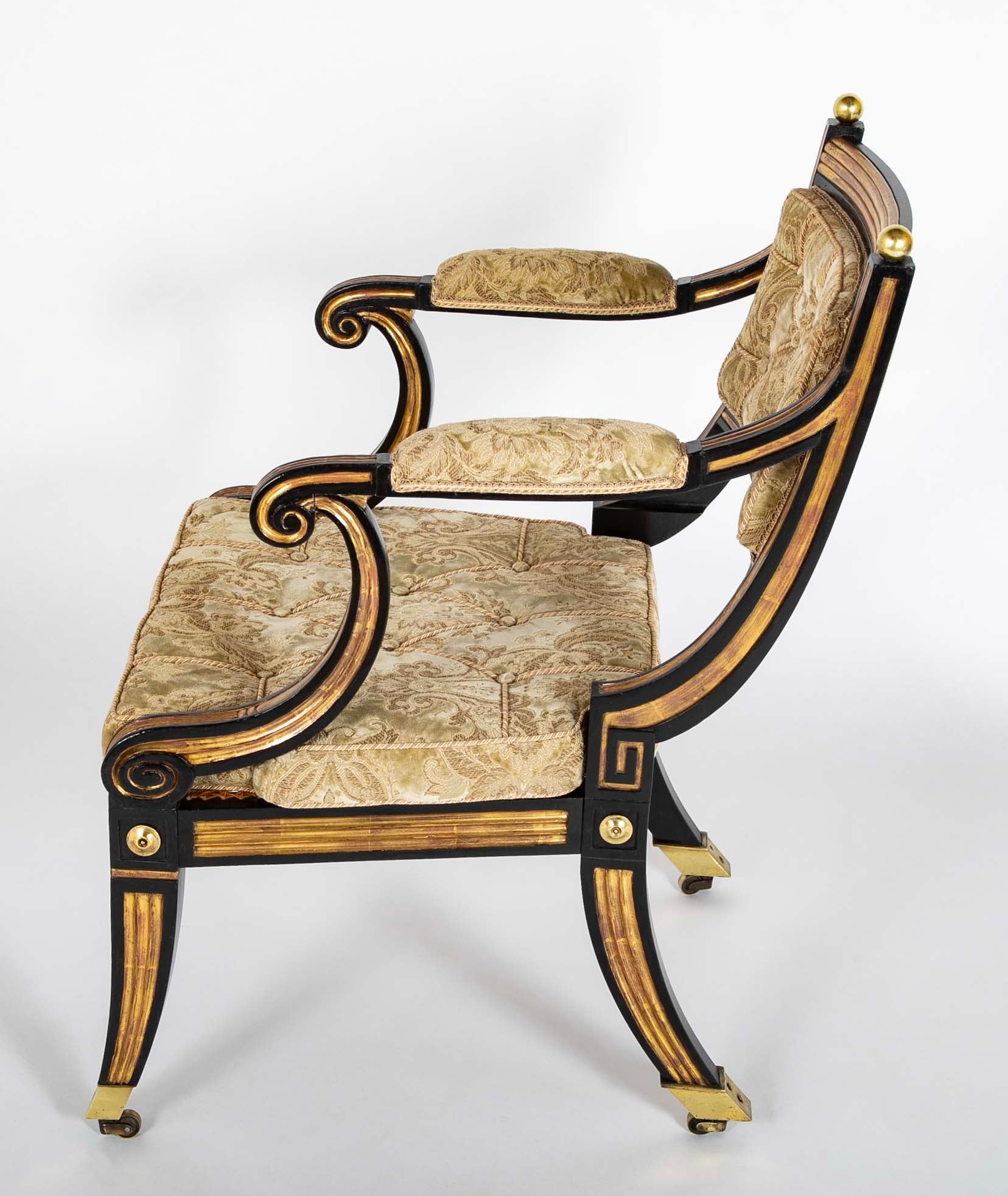 Pair of Regency Painted and Parcel Gilt Armchairs