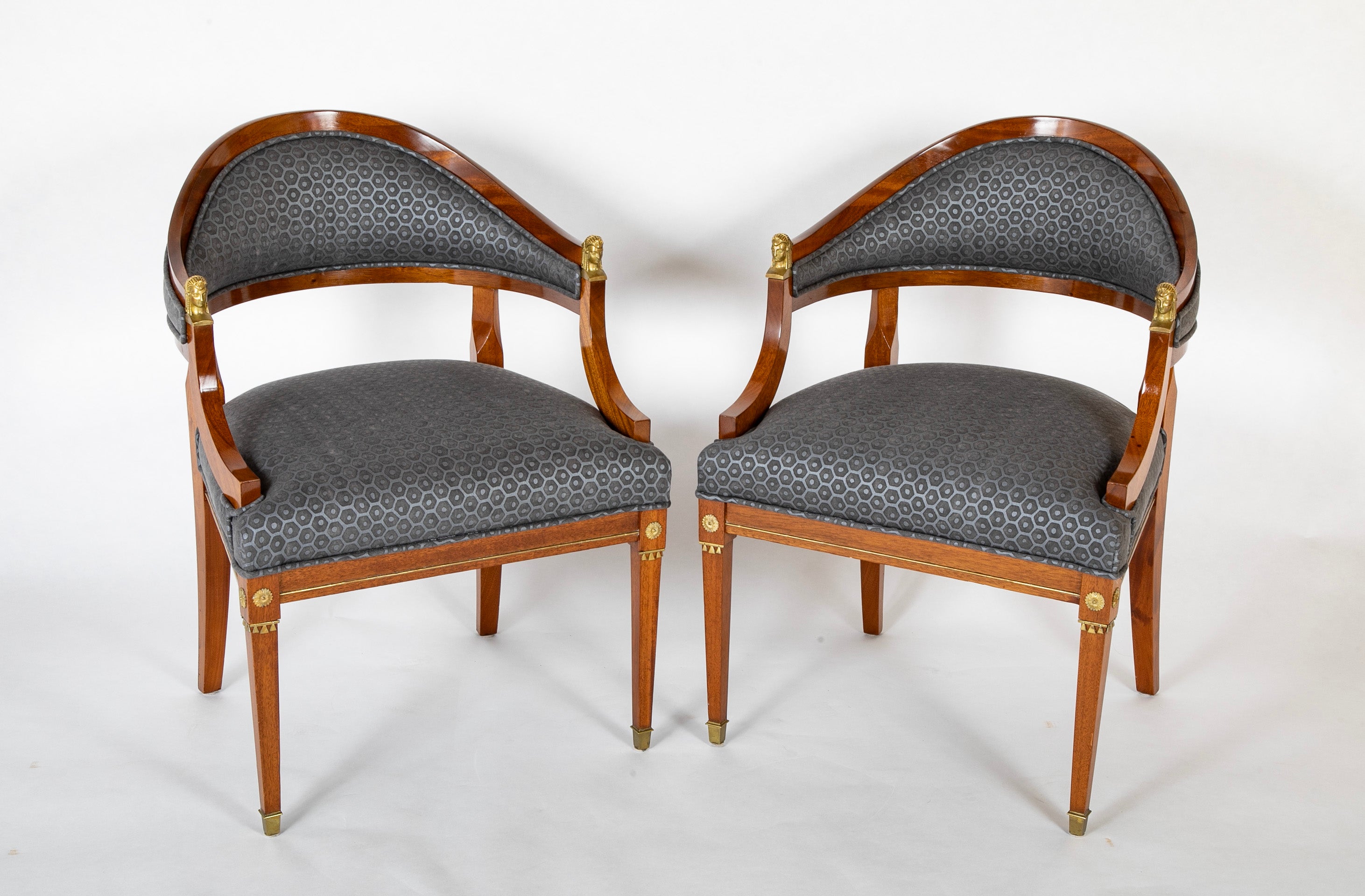 Pair of Danish Neoclassical Ormolu Mounted Mahogany Armchairs