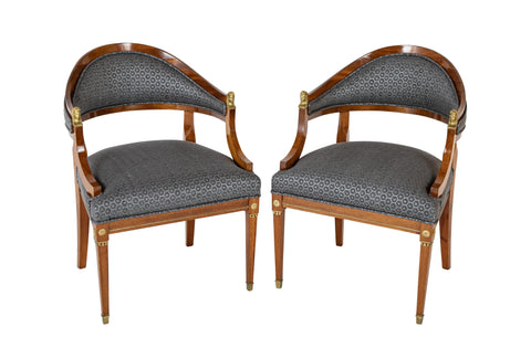 Pair of Danish Neoclassical Ormolu Mounted Mahogany Armchairs