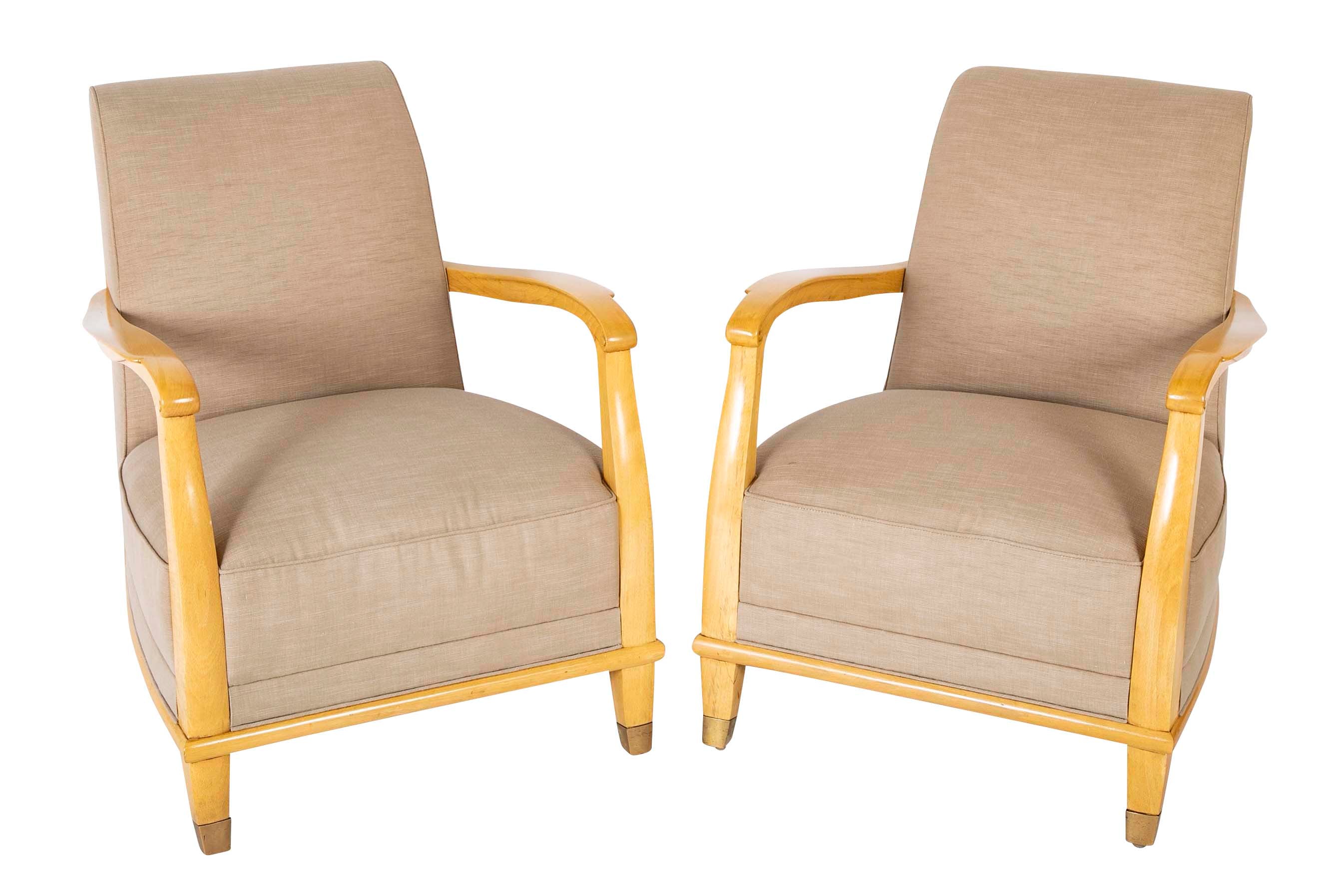 Pair of Jules Leleu Armchairs for the French Ocean Liner "Isle de France"