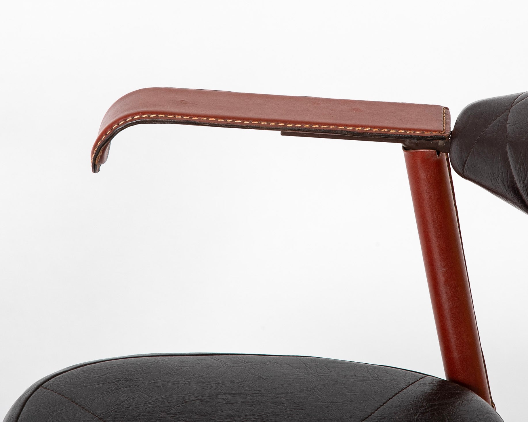 Suite of Jacques Adnet Black & Brown Leather Covered Games Table & Chairs