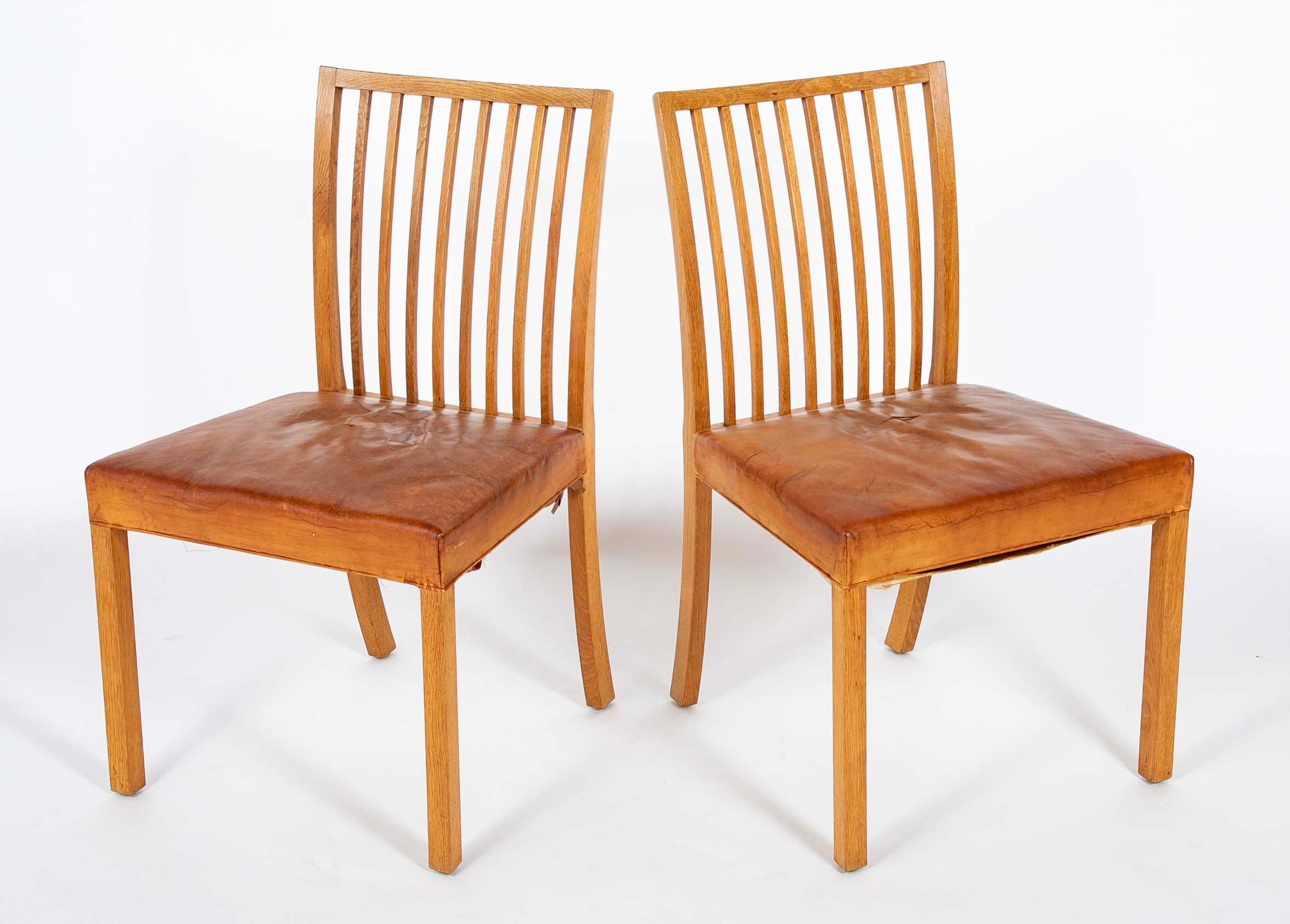 A Pair of Danish Oak and Leather Chairs Attributed to Kaj Gottlob