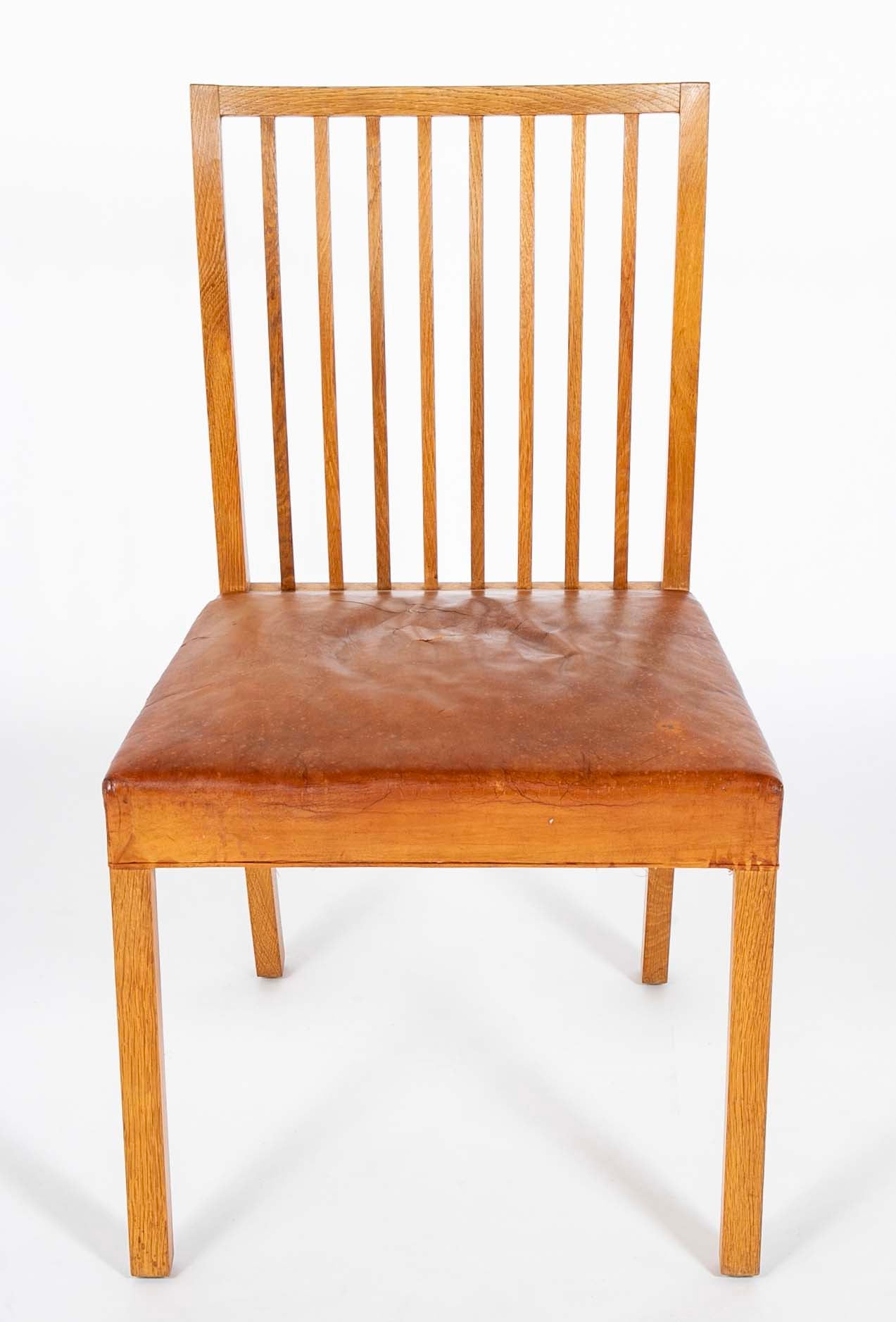 A Pair of Danish Oak and Leather Chairs Attributed to Kaj Gottlob