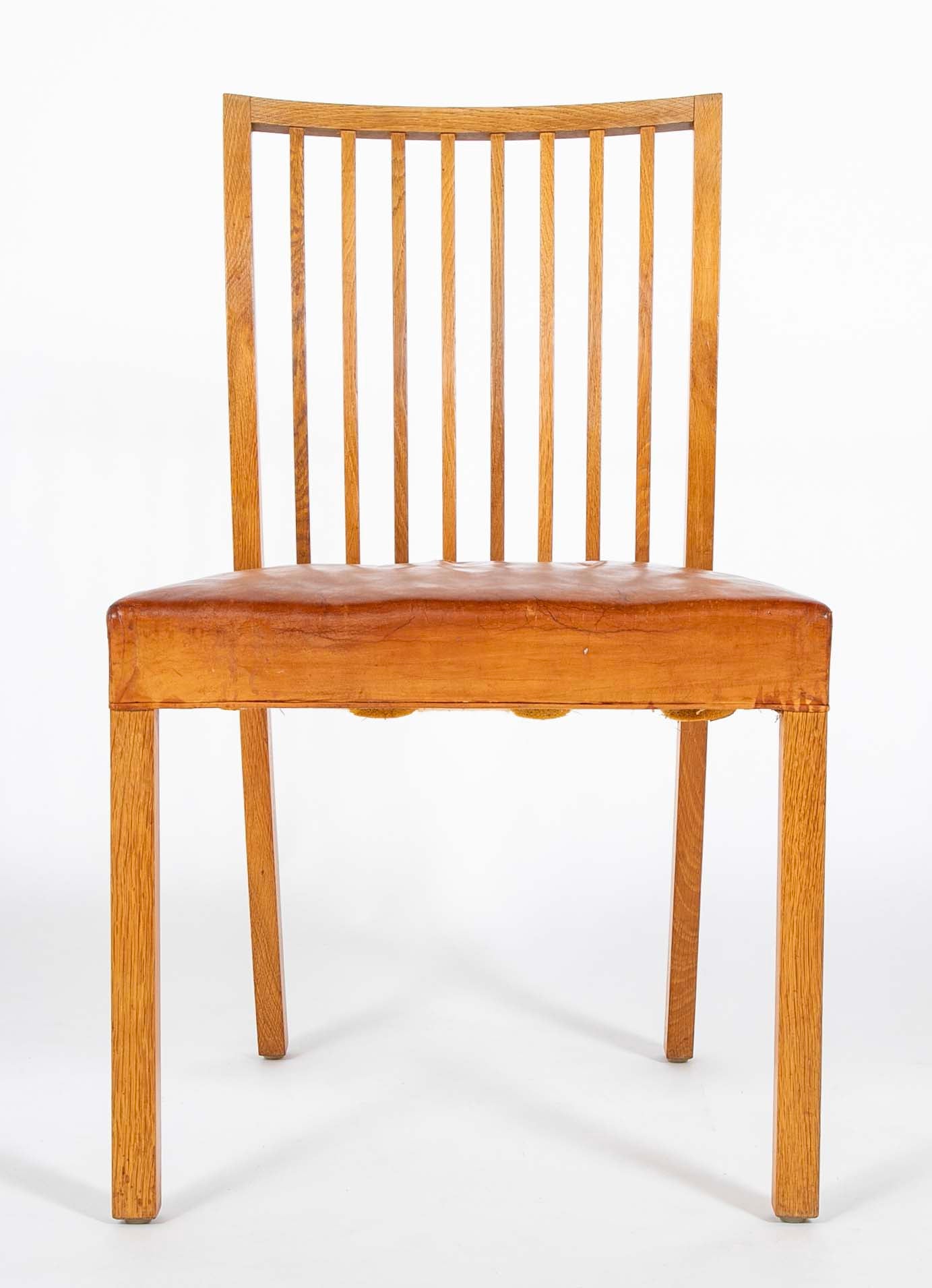 A Pair of Danish Oak and Leather Chairs Attributed to Kaj Gottlob
