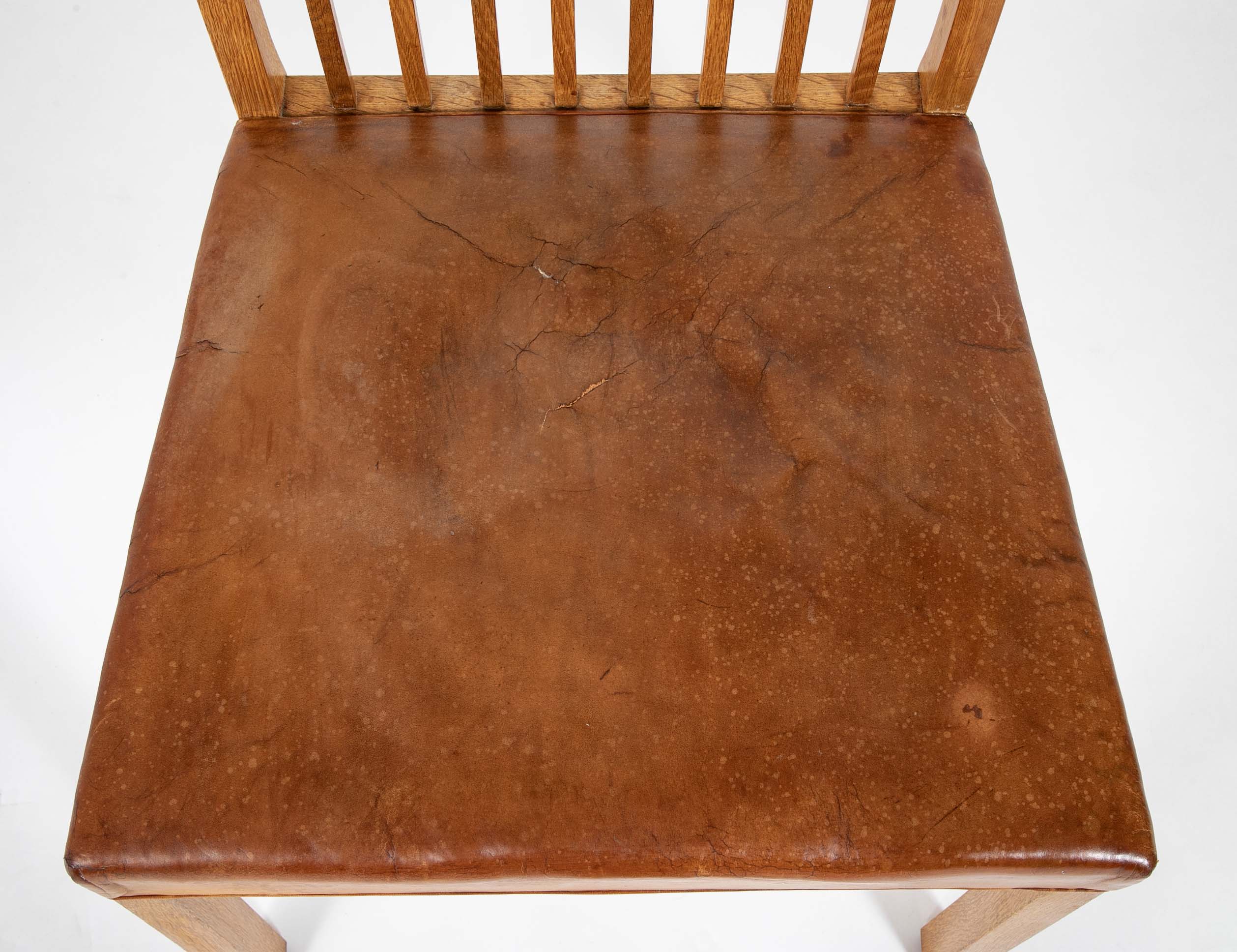 A Pair of Danish Oak and Leather Chairs Attributed to Kaj Gottlob