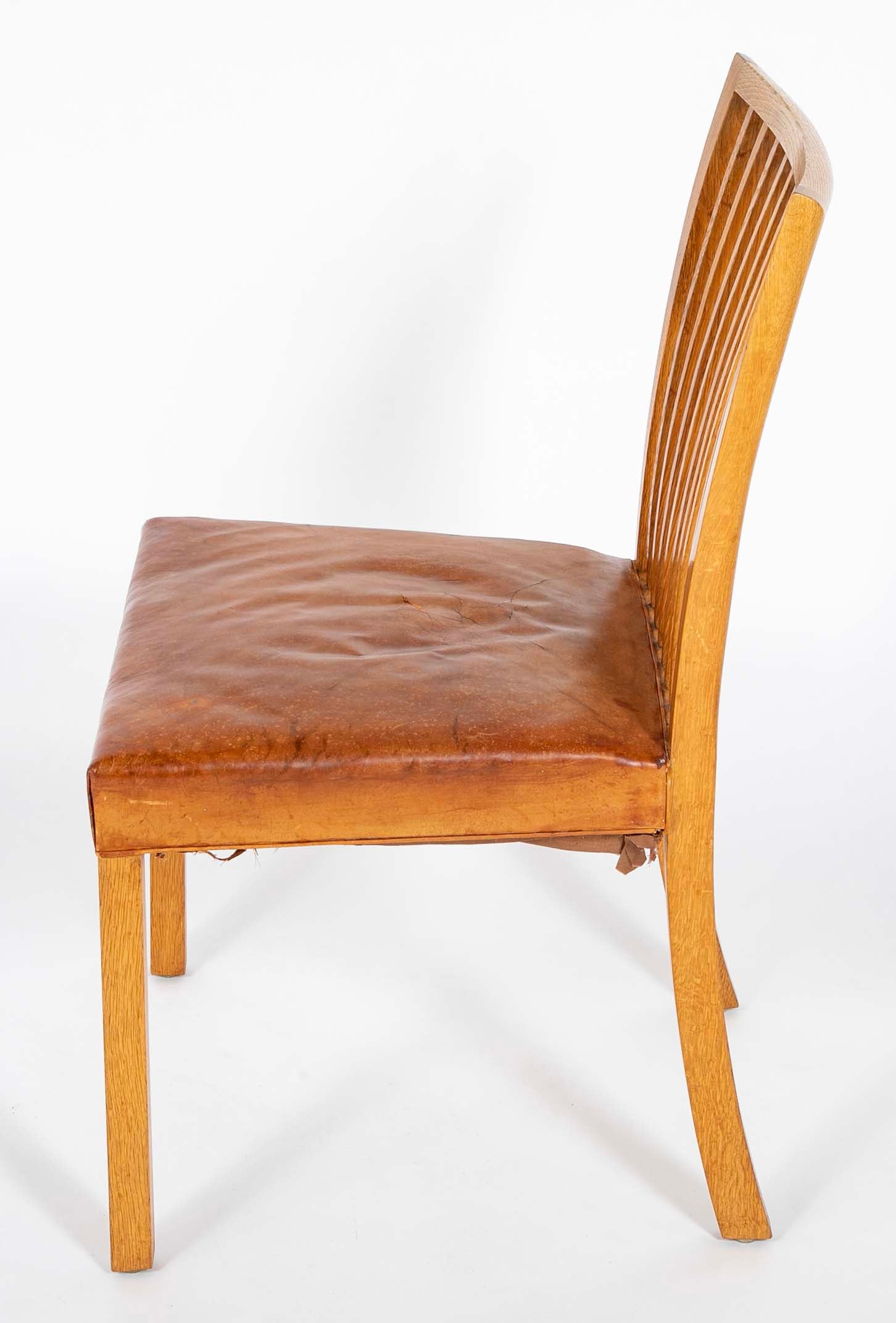 A Pair of Danish Oak and Leather Chairs Attributed to Kaj Gottlob