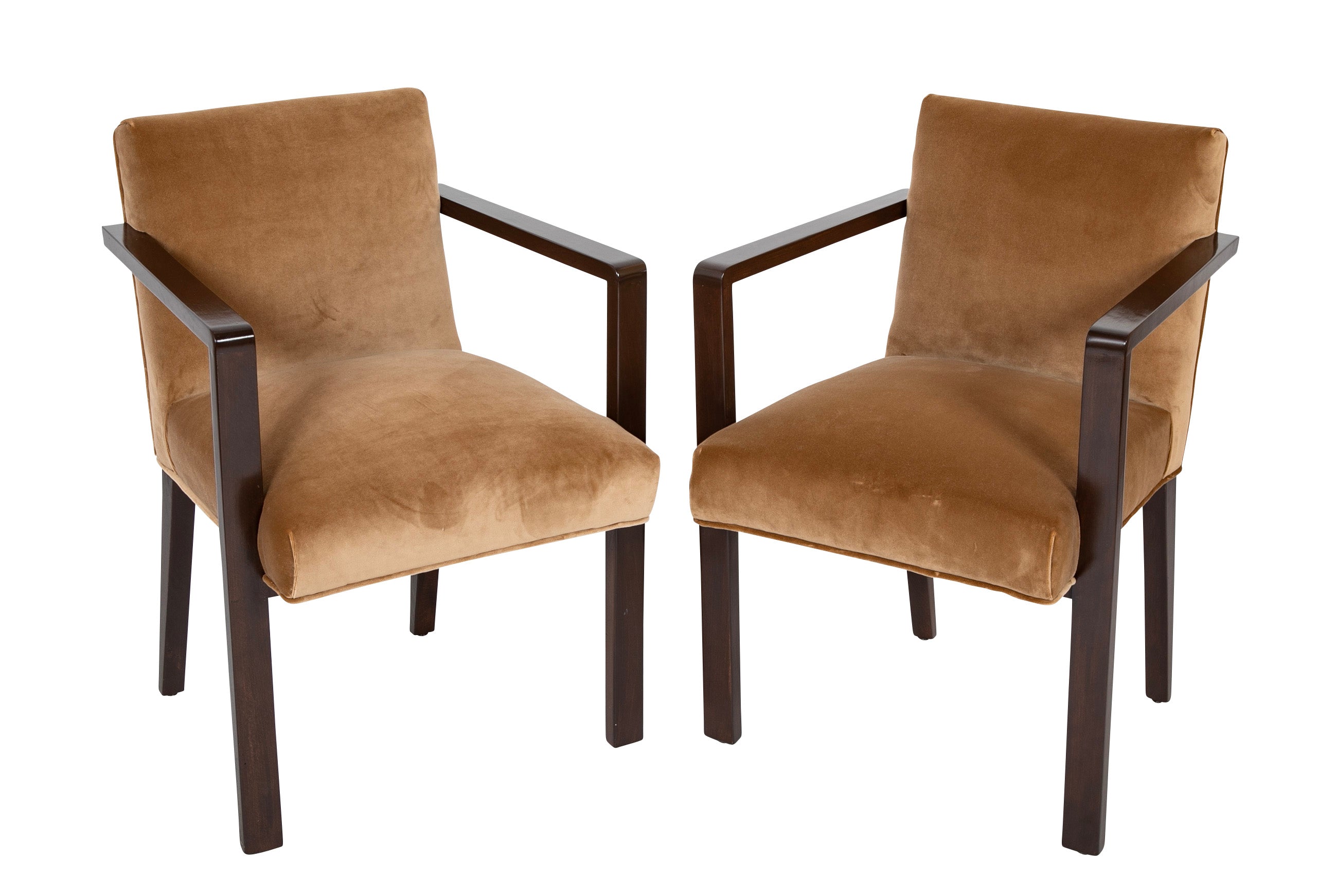 A Pair of 1940's French Armchairs in Tan Velvet