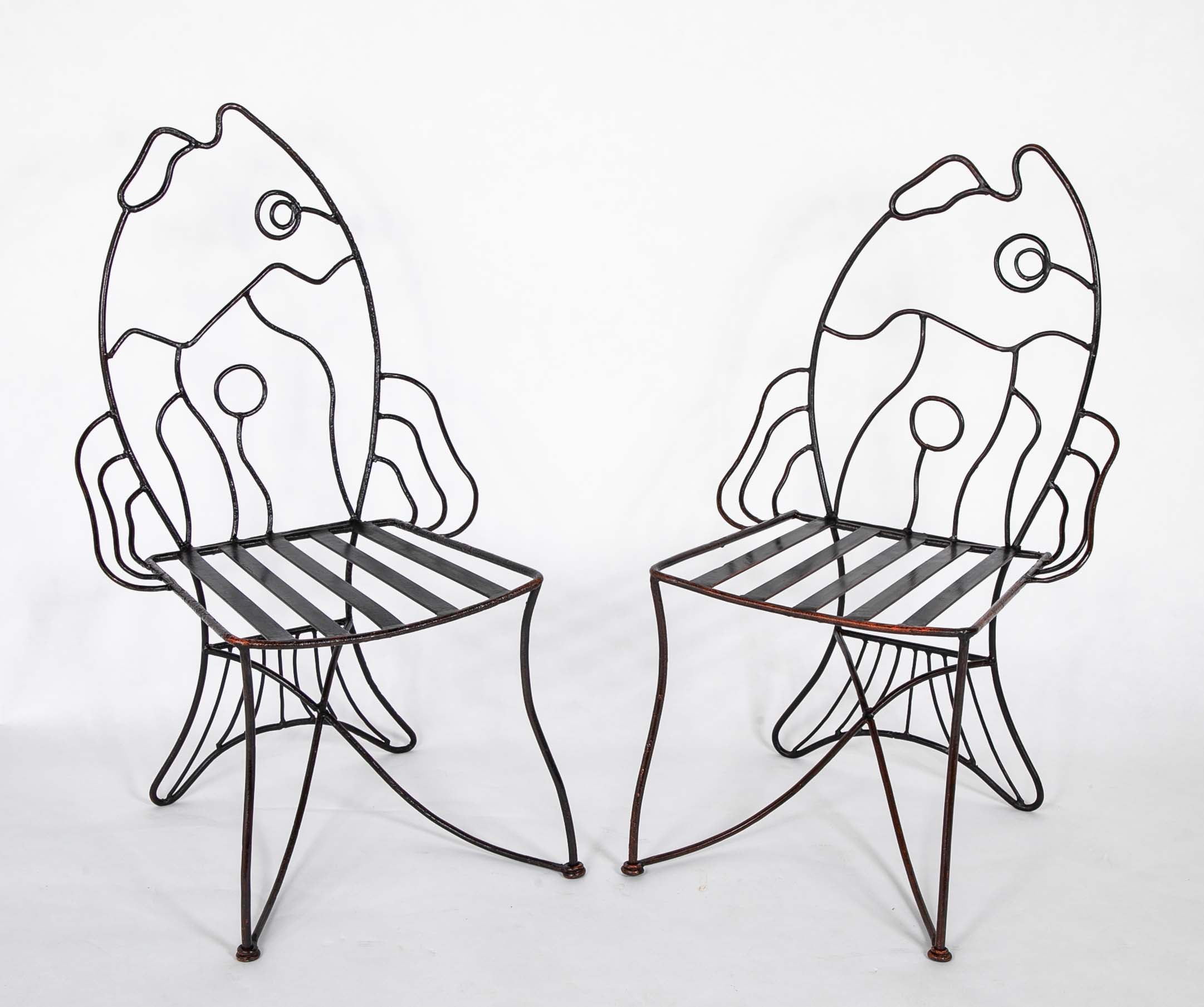 Pair of Black Painted Iron Chairs After John B. Salterini